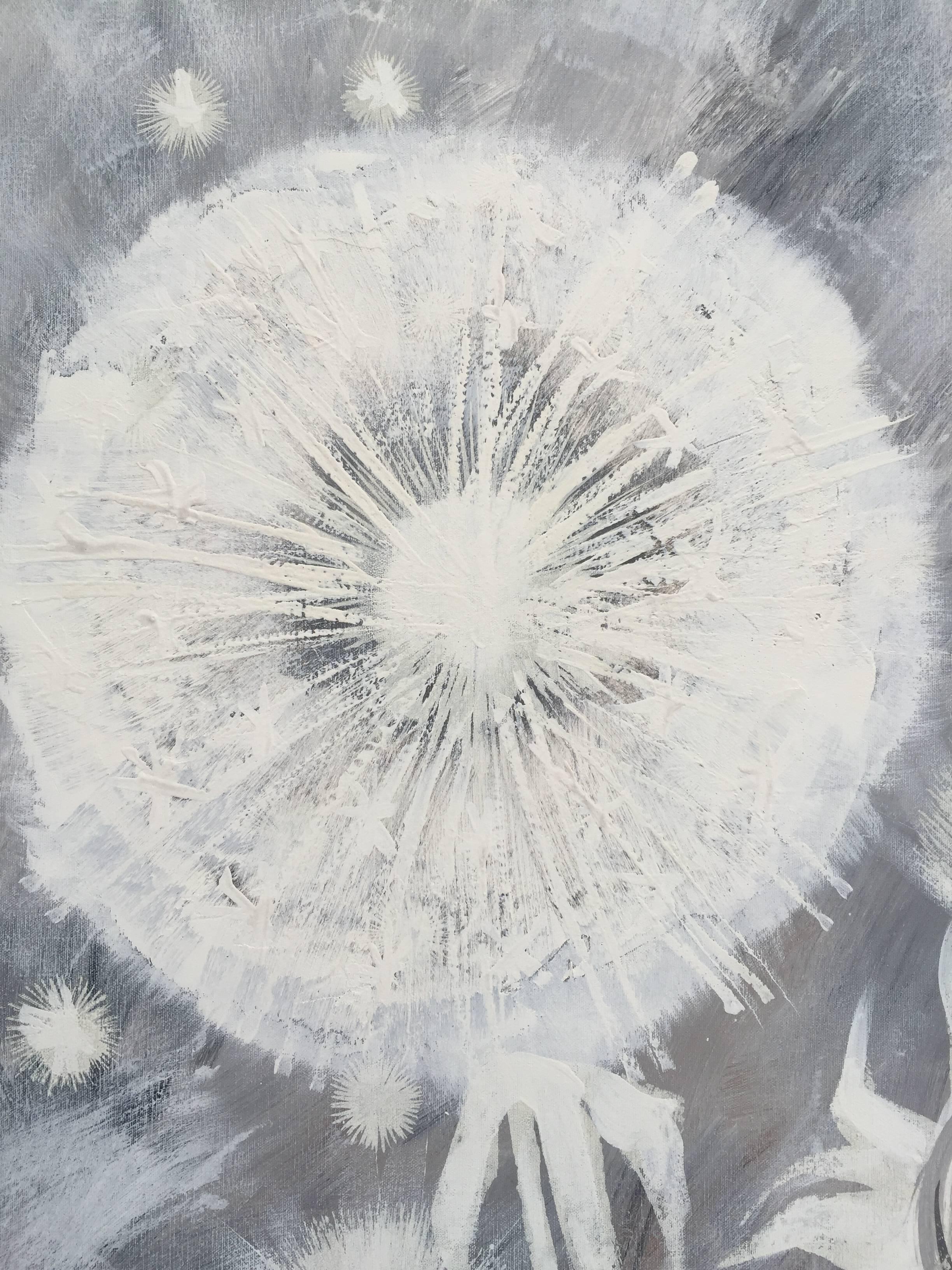 American Midcentury 50 Shades of Grey Dandelion Painting by LA Artist Lee Reynolds