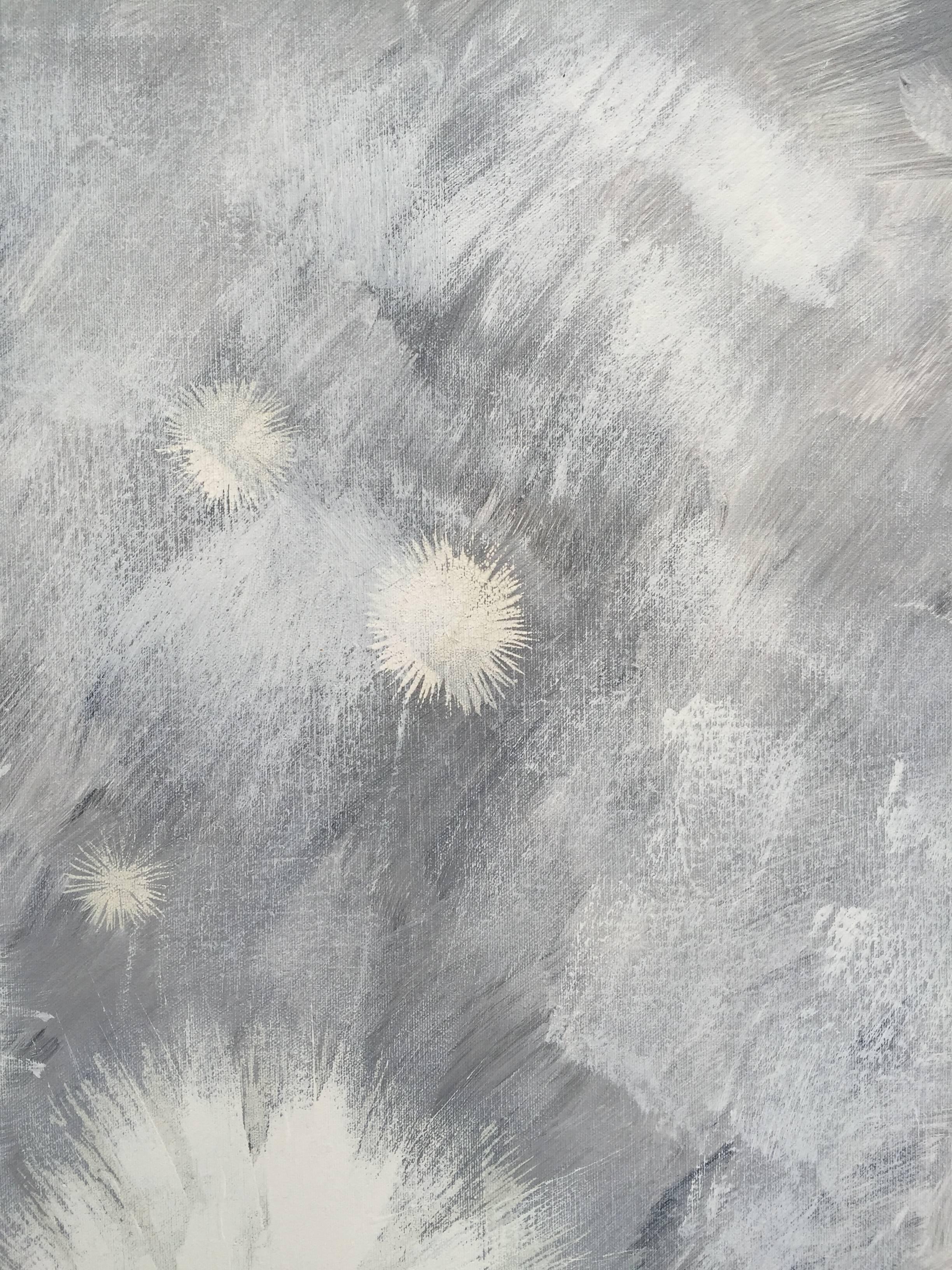 Midcentury 50 Shades of Grey Dandelion Painting by LA Artist Lee Reynolds In Good Condition In New York, NY
