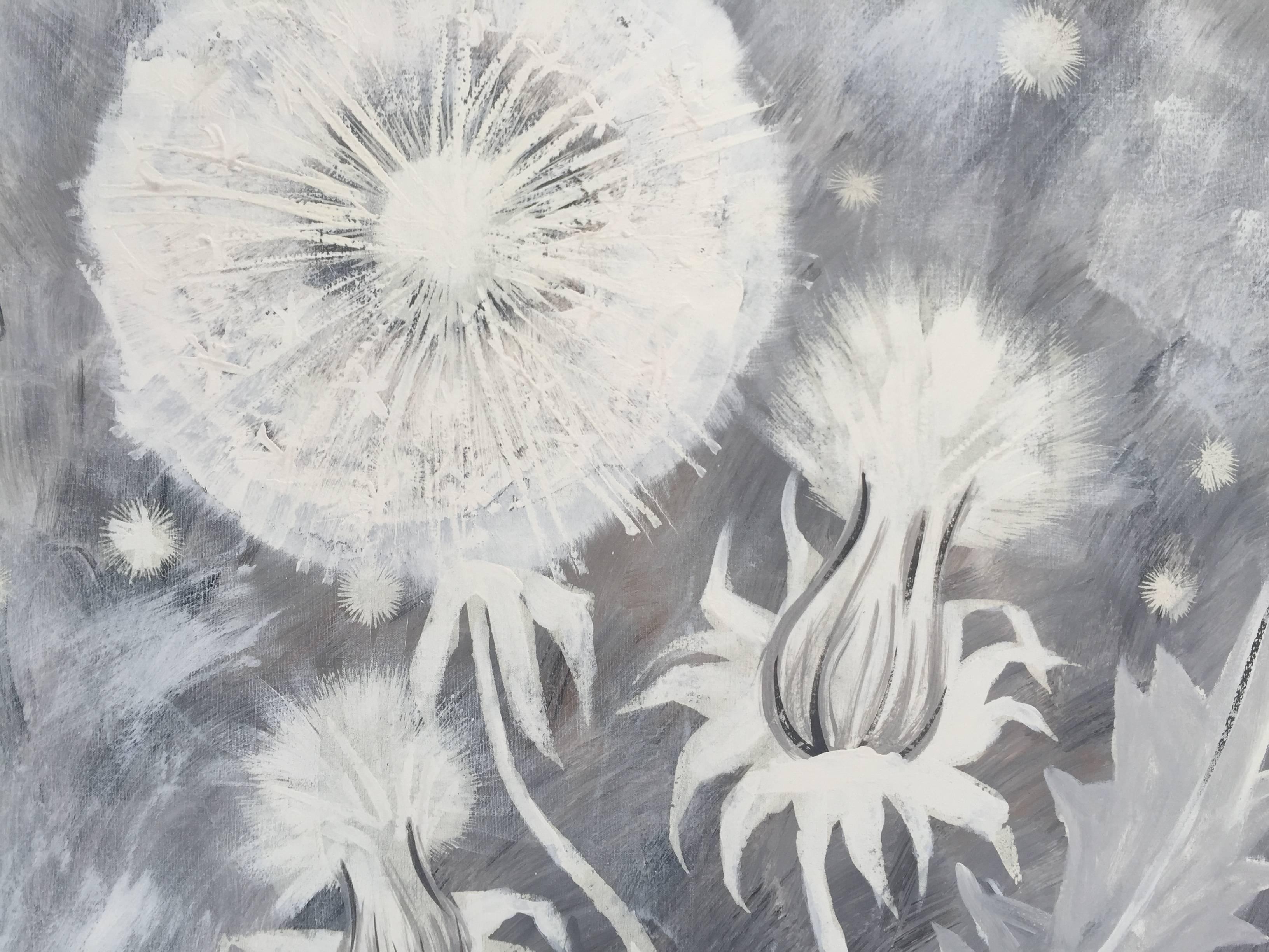 50 shades of grey in a dandelion painting... This mid century work from Lee Reynolds and Vanguard Studios dates to 1969 and is a gorgeous representation of everyone's childhood favorite, the make a wish flower. *Lee Reynolds was born in Los Angeles