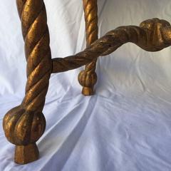 Vintage Italian Carved Wood and Gilt Rope and Tassel Stool with Needlepoint Seat
