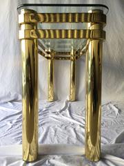Vintage Pace Style Brass Console Table with Tubular Legs and Banded Design