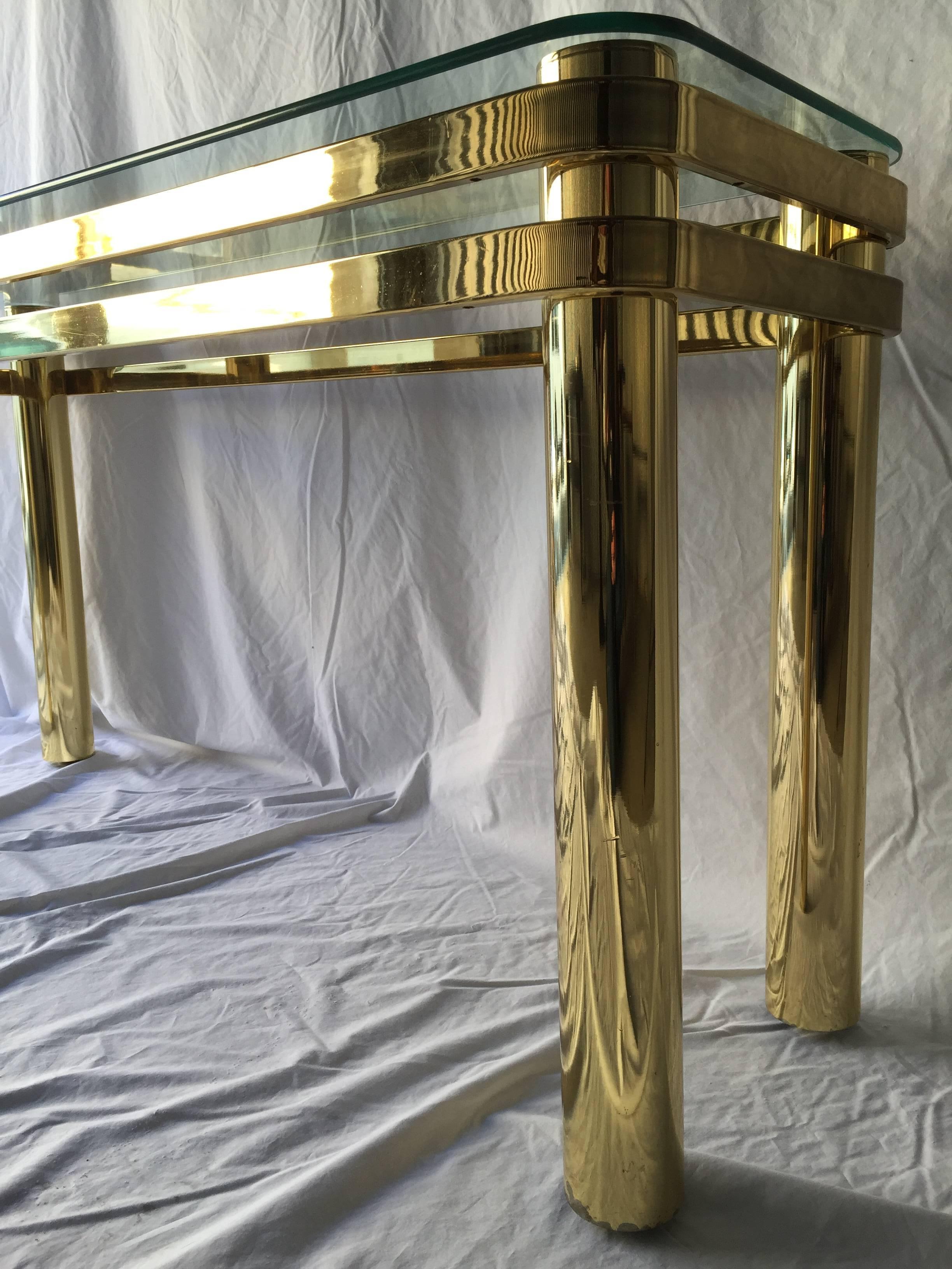 Vintage Pace Style Brass Console Table with Tubular Legs and Banded Design In Good Condition In New York, NY