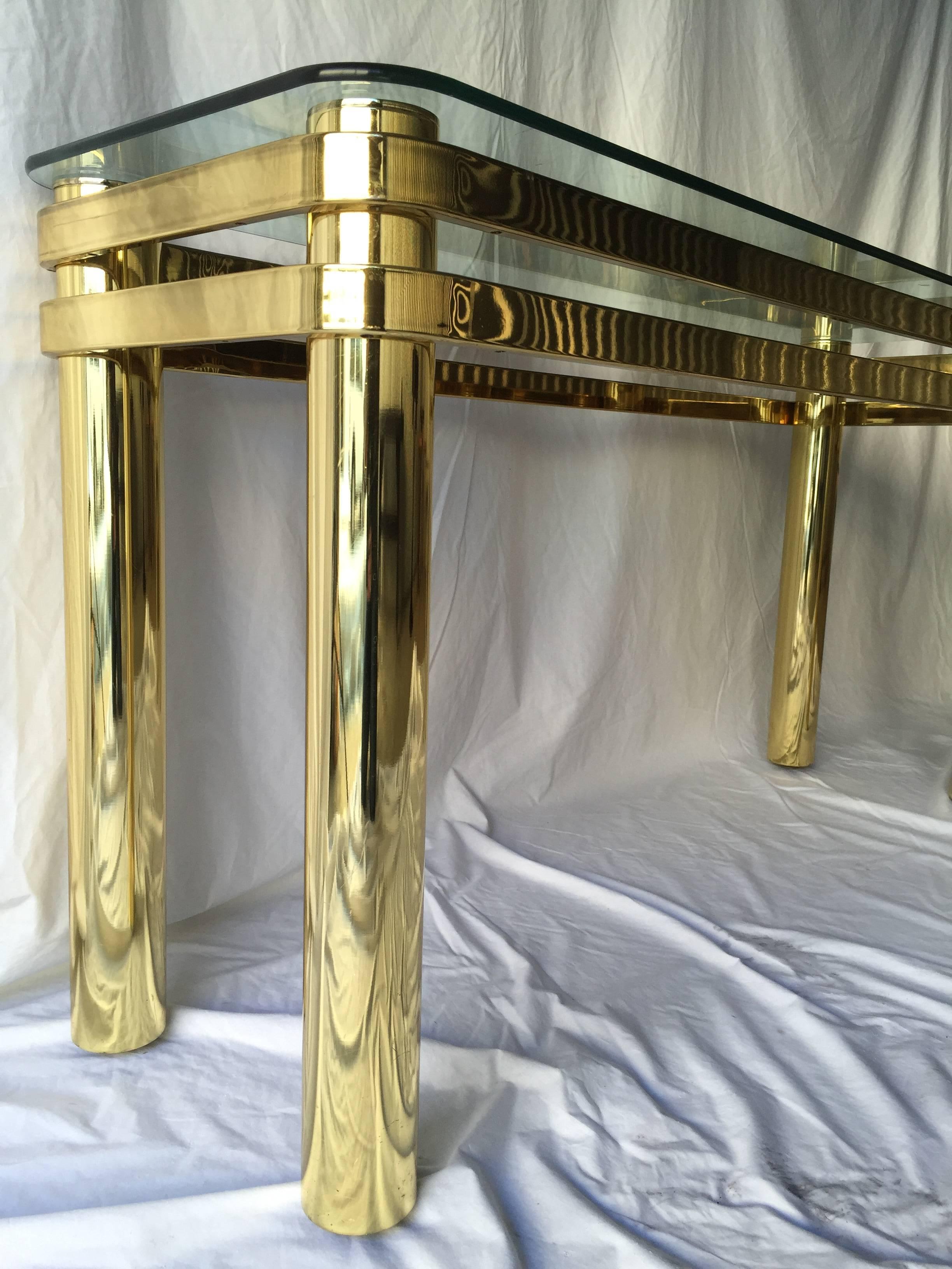 20th Century Vintage Pace Style Brass Console Table with Tubular Legs and Banded Design