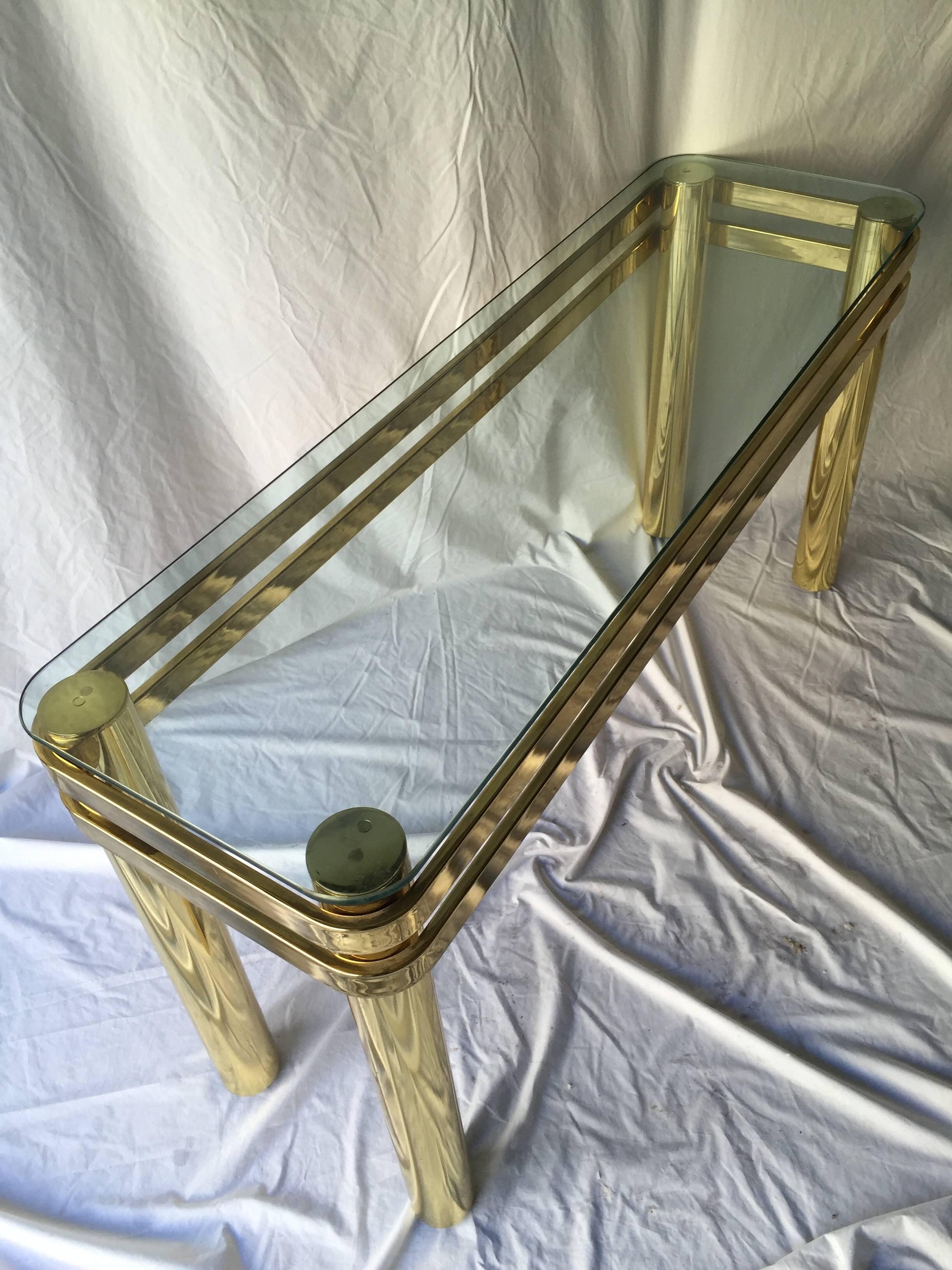 Vintage Pace Style Brass Console Table with Tubular Legs and Banded Design 6