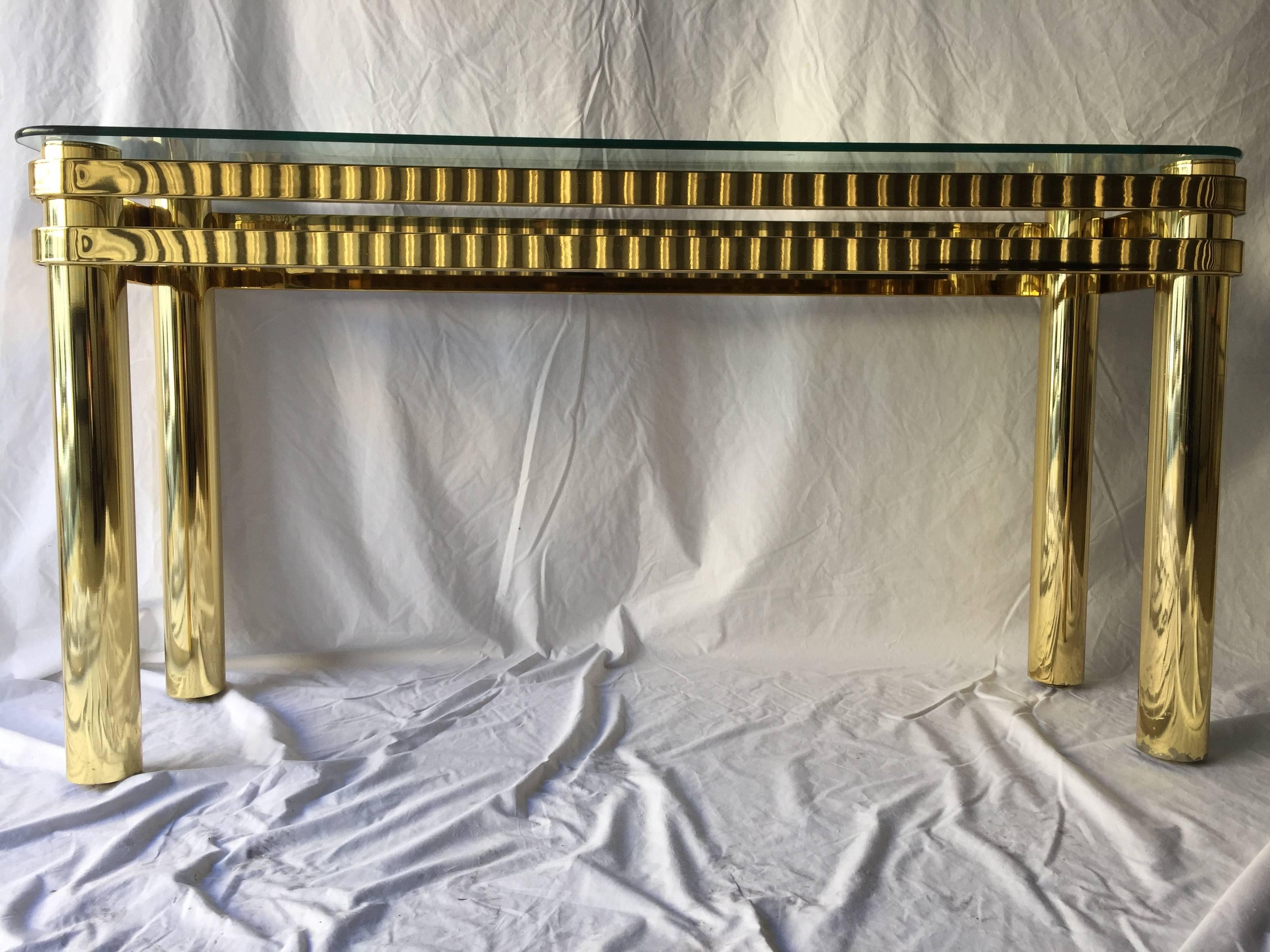 Vintage Pace Style Brass Console Table with Tubular Legs and Banded Design 2