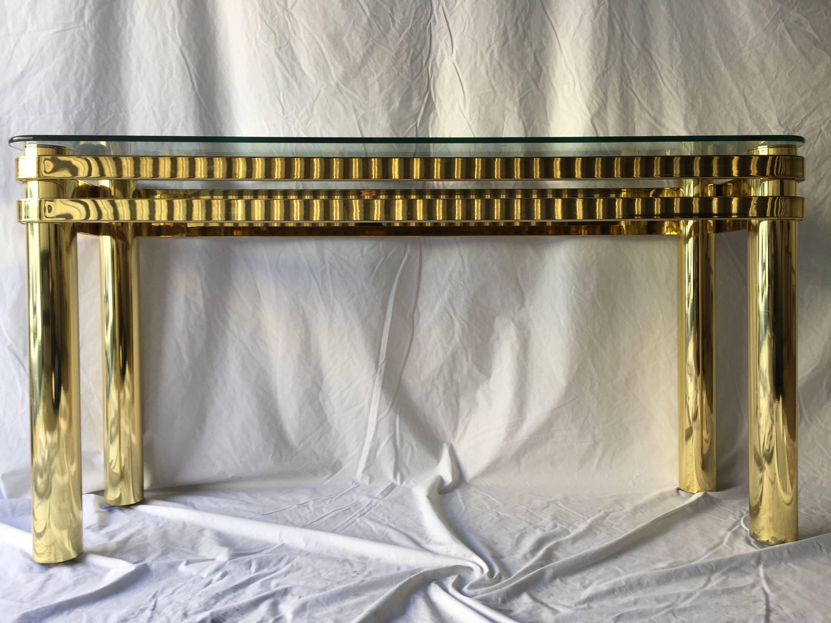 Vintage Pace Style Brass Console Table with Tubular Legs and Banded Design 3