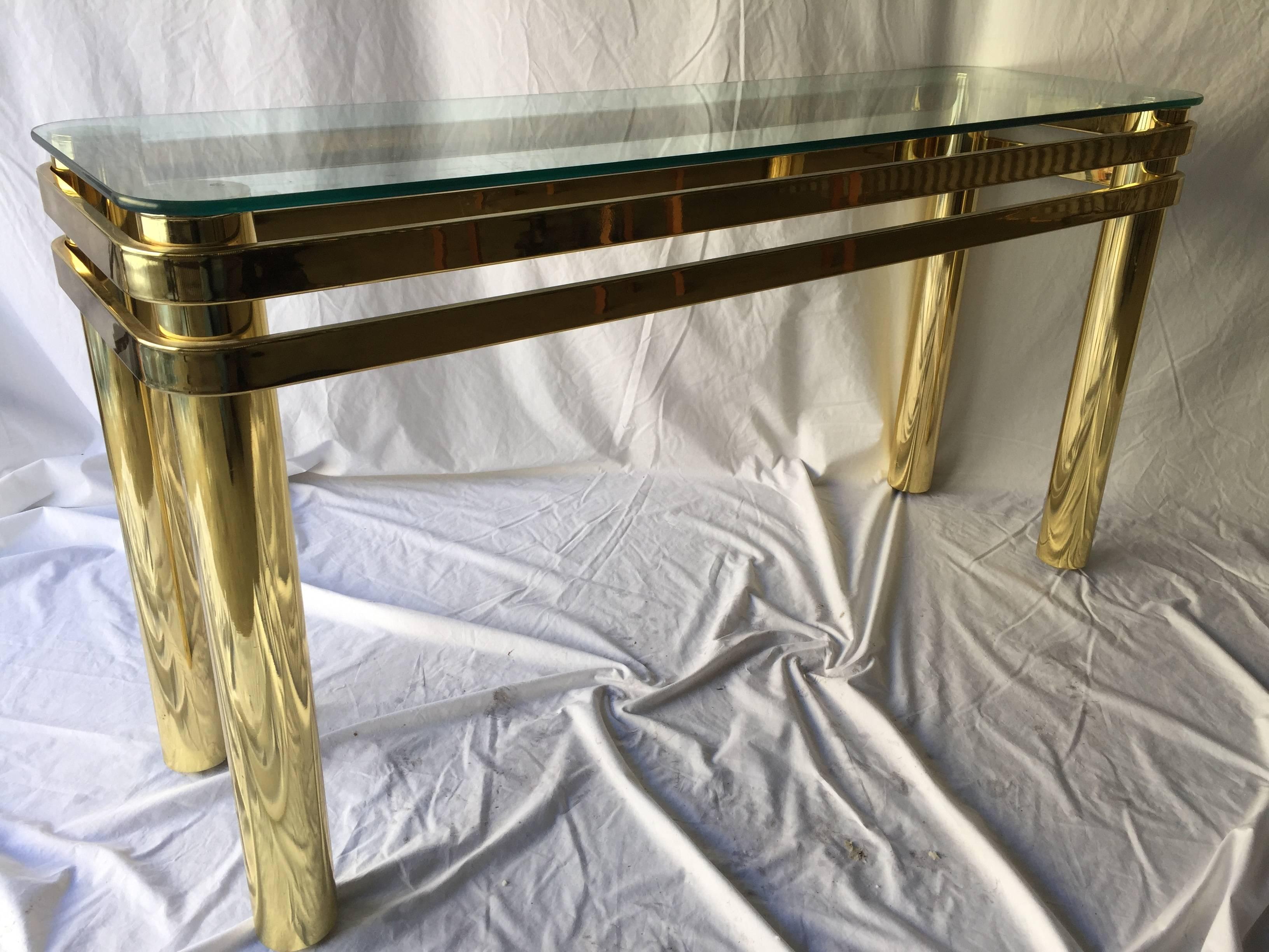 Vintage Pace Style Brass Console Table with Tubular Legs and Banded Design 5