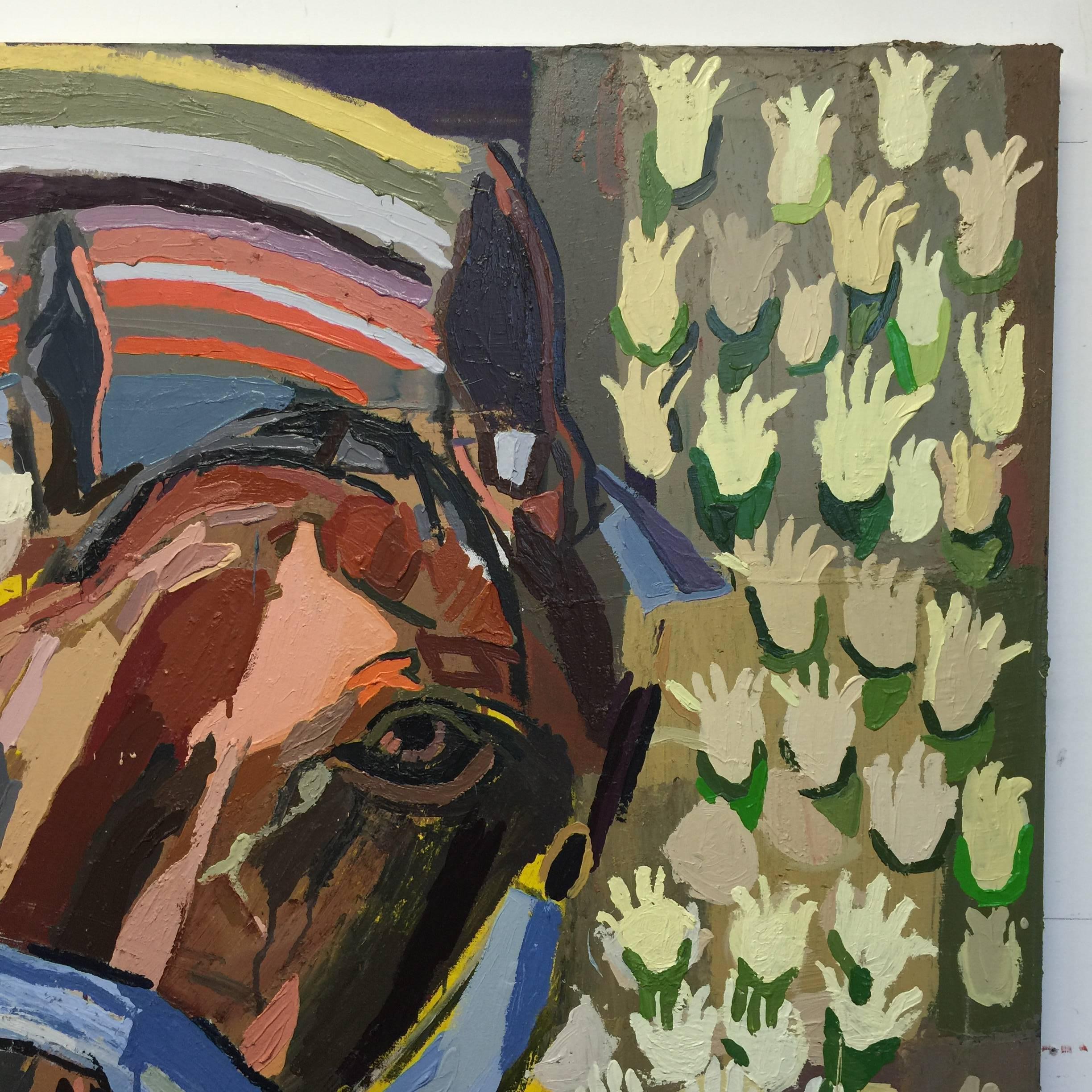 Painted American Pharoah Oil Painting by New York City Artist Clintel Steed, 2015 For Sale