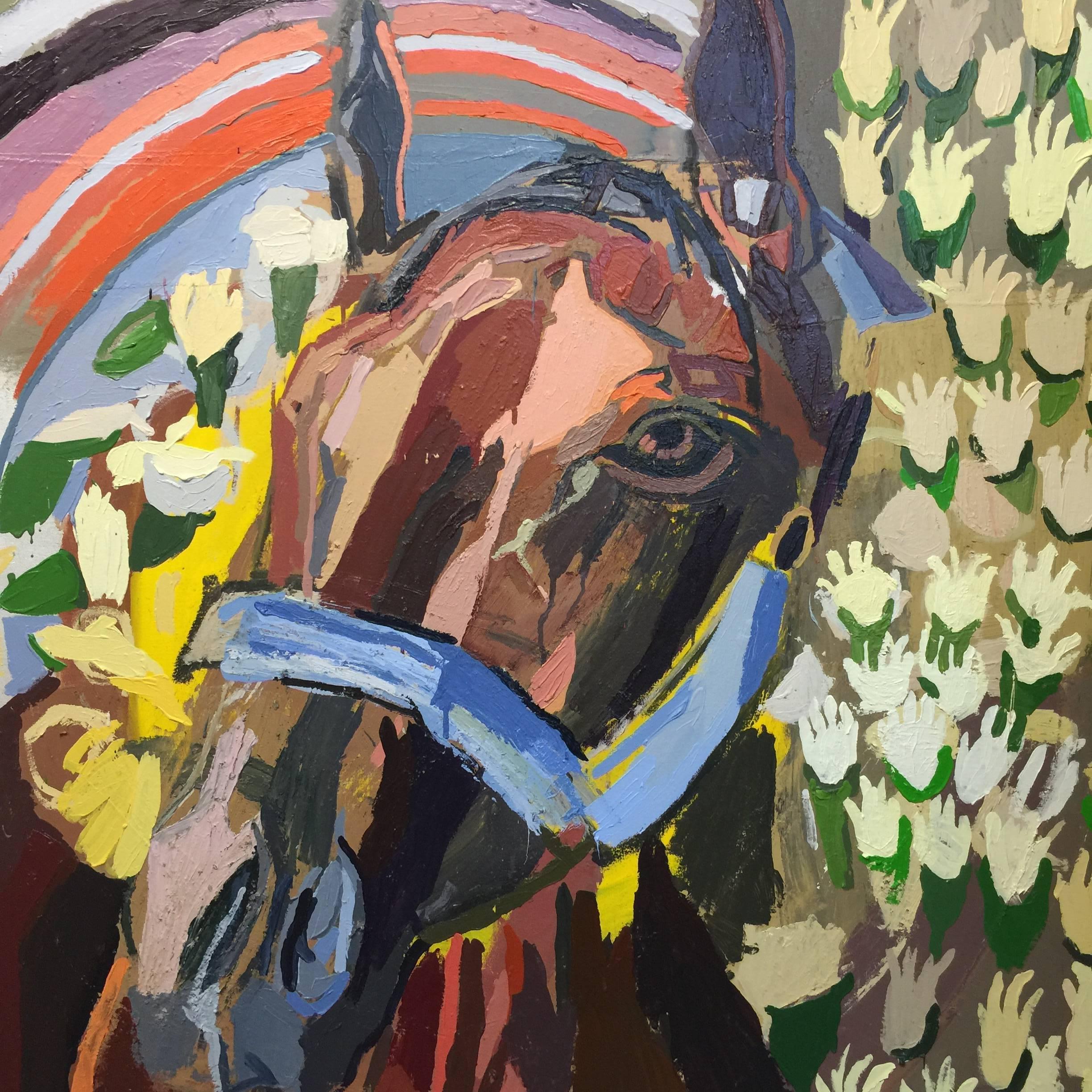 American Pharoah Oil Painting by New York City Artist Clintel Steed, 2015 For Sale 1