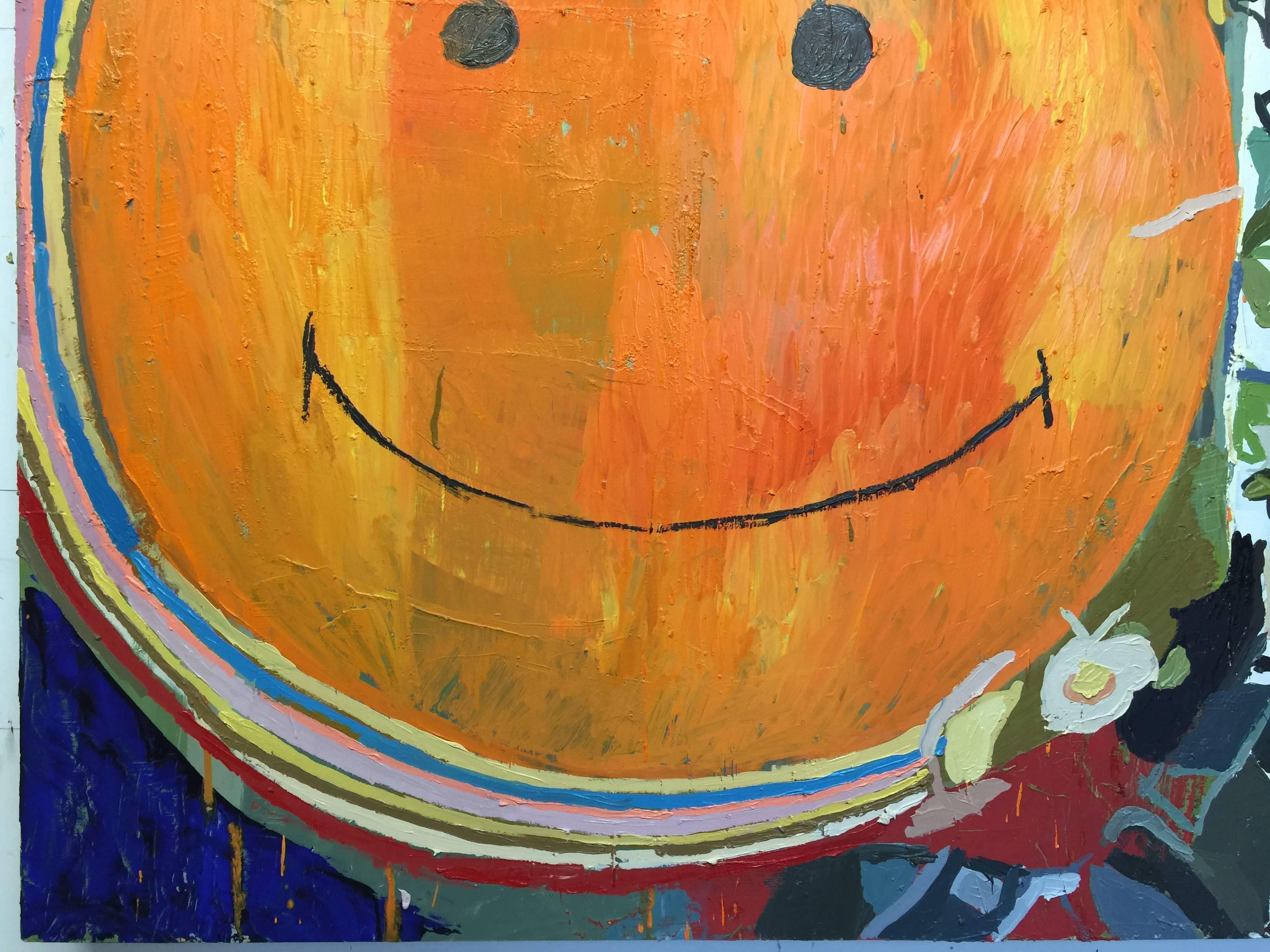 Plywood American Pharoah and Smiley Face Oil Painting by NYC Artist Clintel Steed, 2015