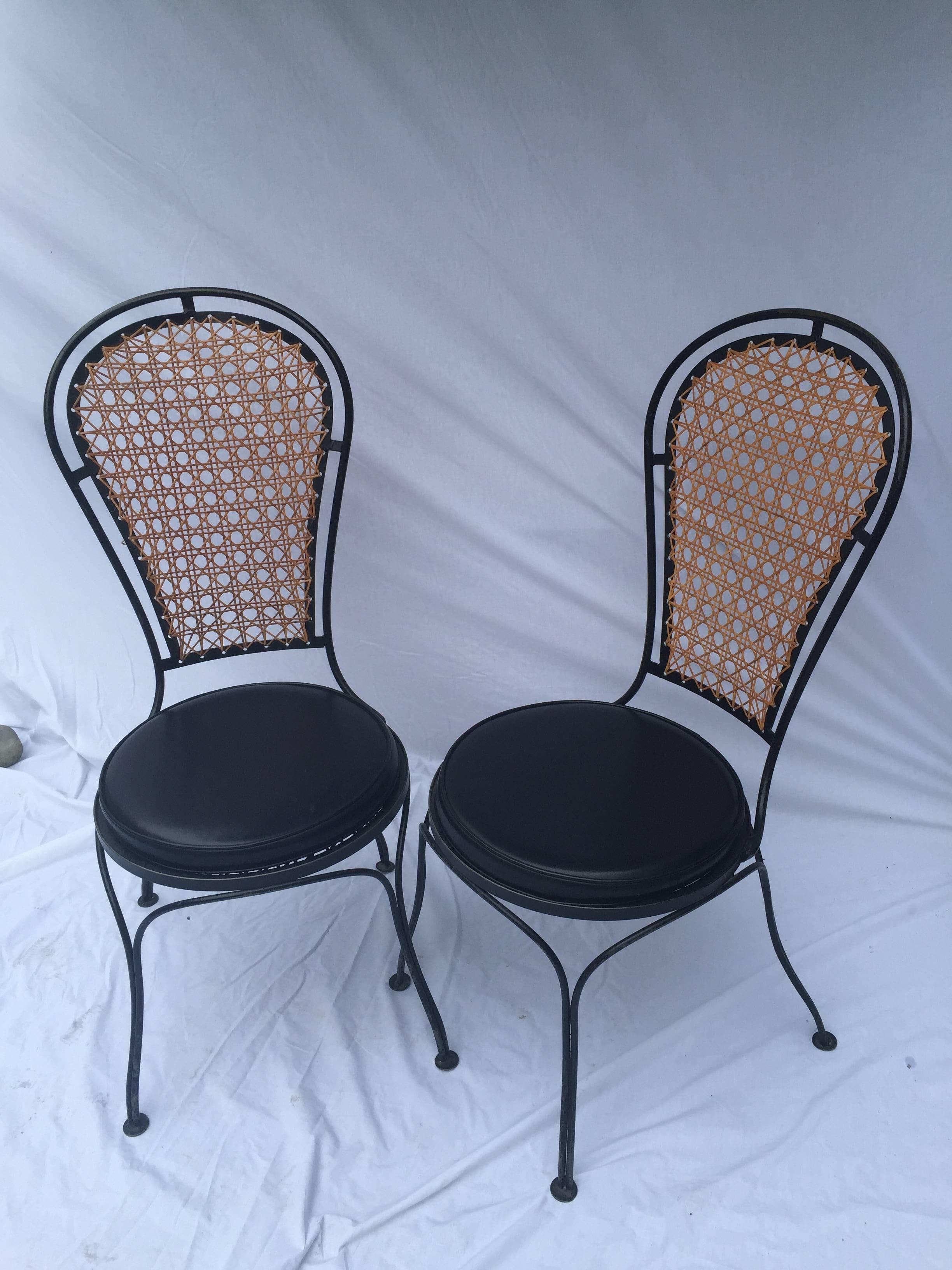 Vintage Pair of Salterini-Esque Iron and Cane High Balloon Back Style Chairs For Sale 2