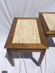 Pair of Mid-Century Travertine Marble and Wood Cal Mode Monteverdi Young Tables