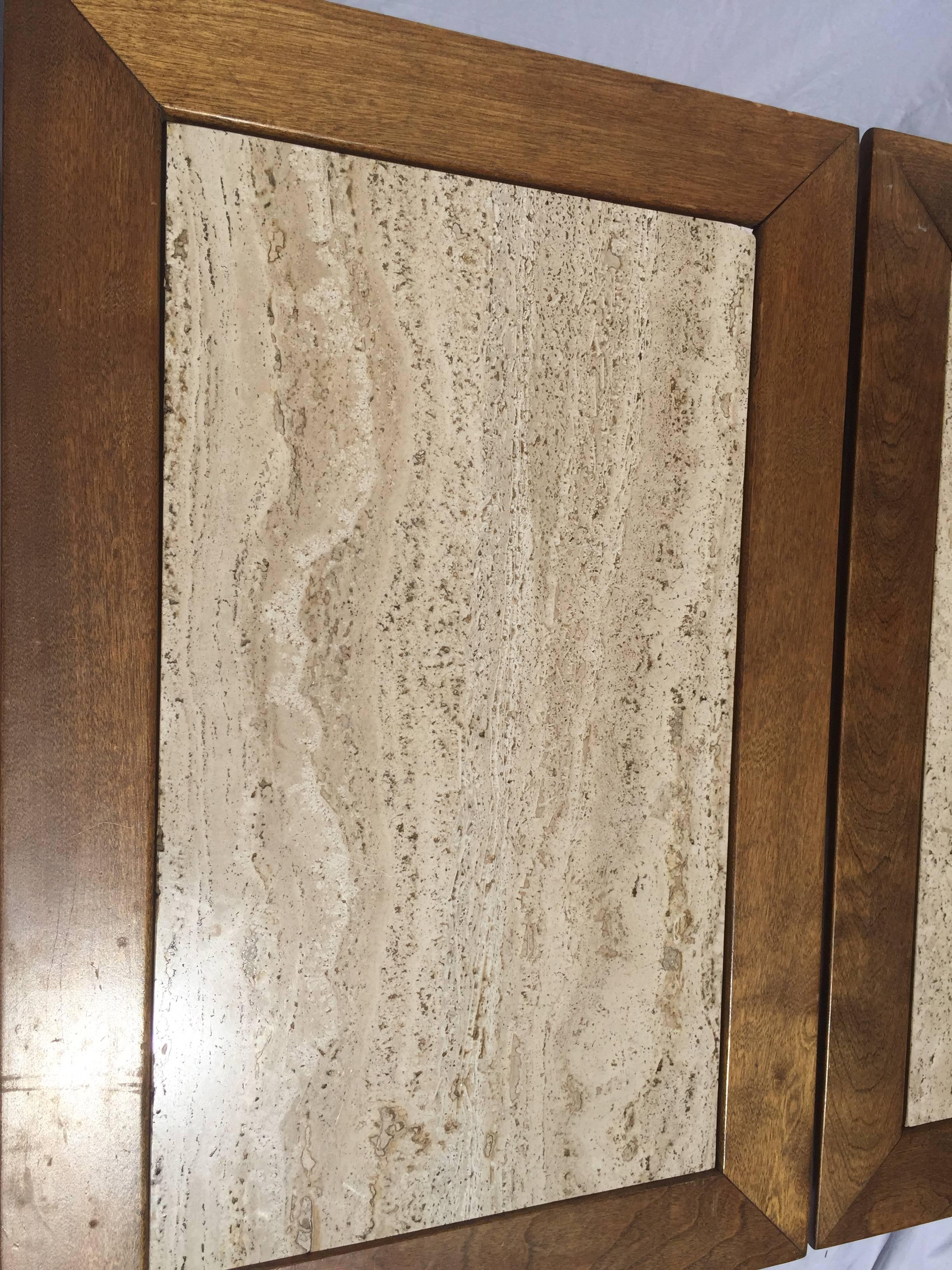 20th Century Pair of Mid-Century Travertine Marble and Wood Cal Mode Monteverdi Young Tables