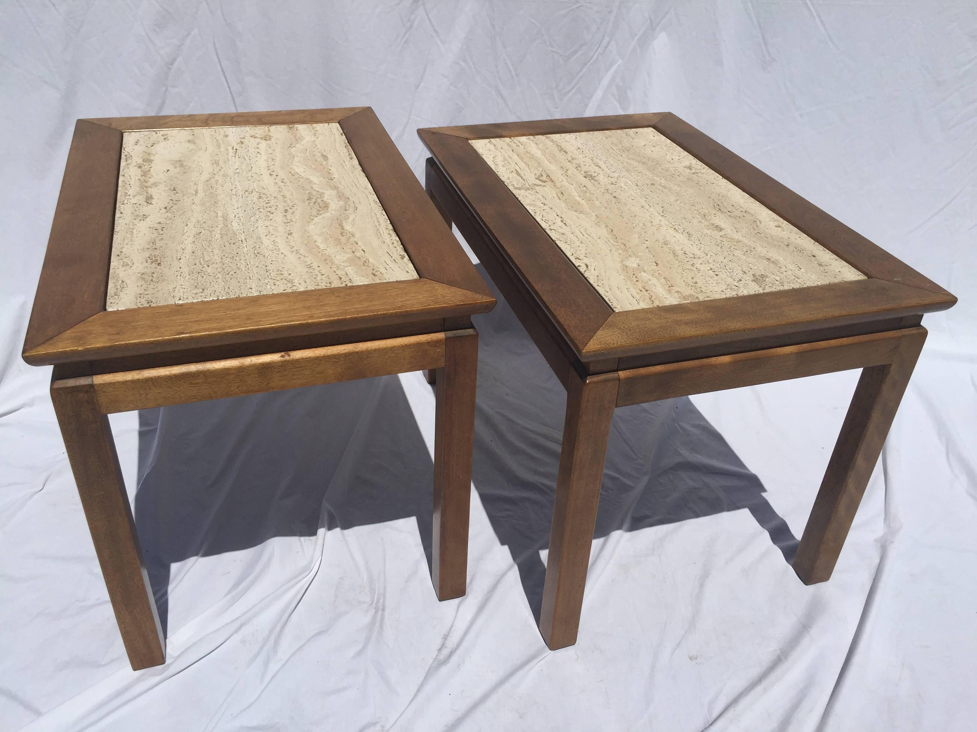 Pair of Mid-Century Travertine Marble and Wood Cal Mode Monteverdi Young Tables 3