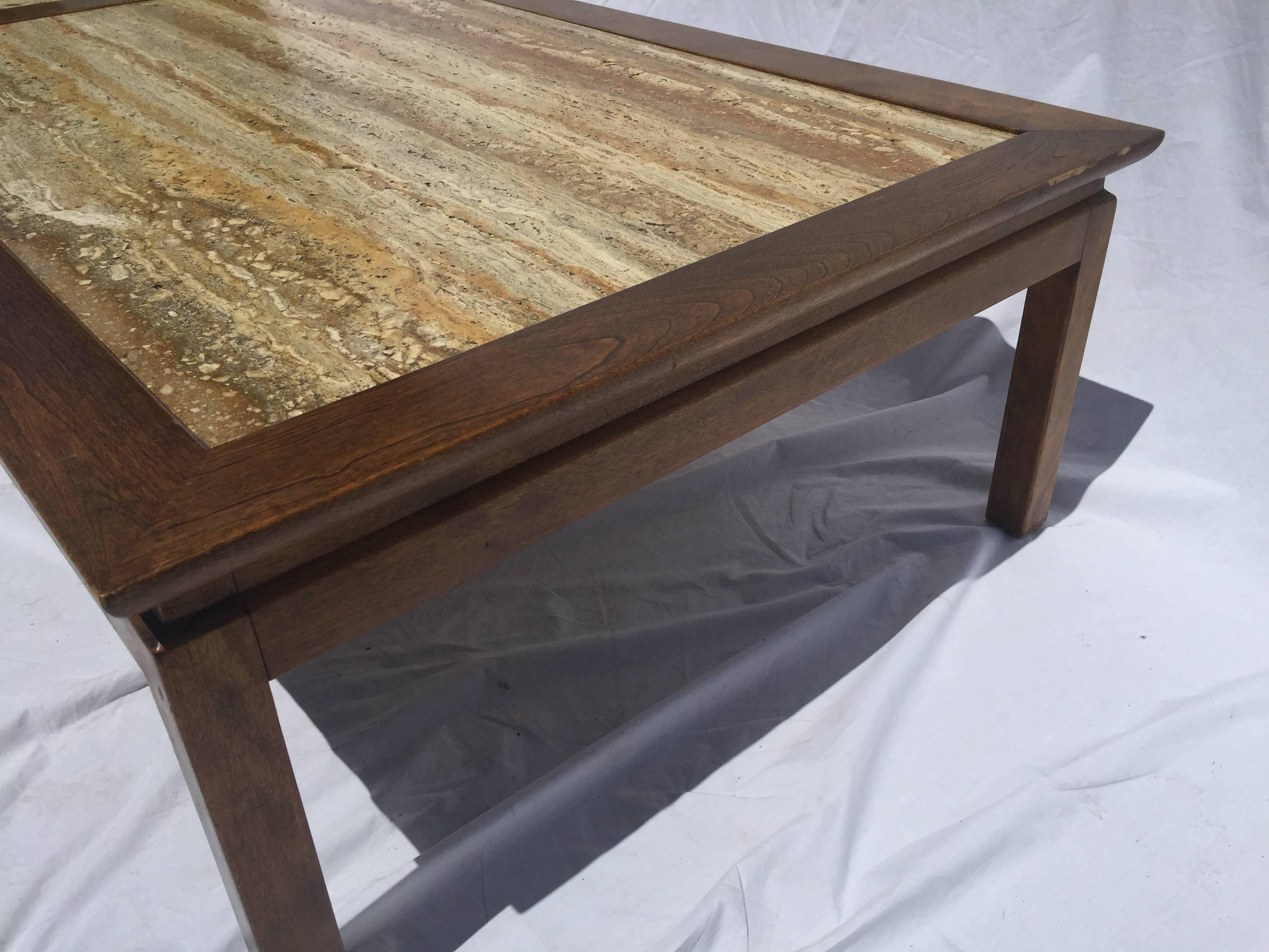 Mid-Century Cal Mode/Monteverdi Young Travertine Marble and Wood Coffee Table 1