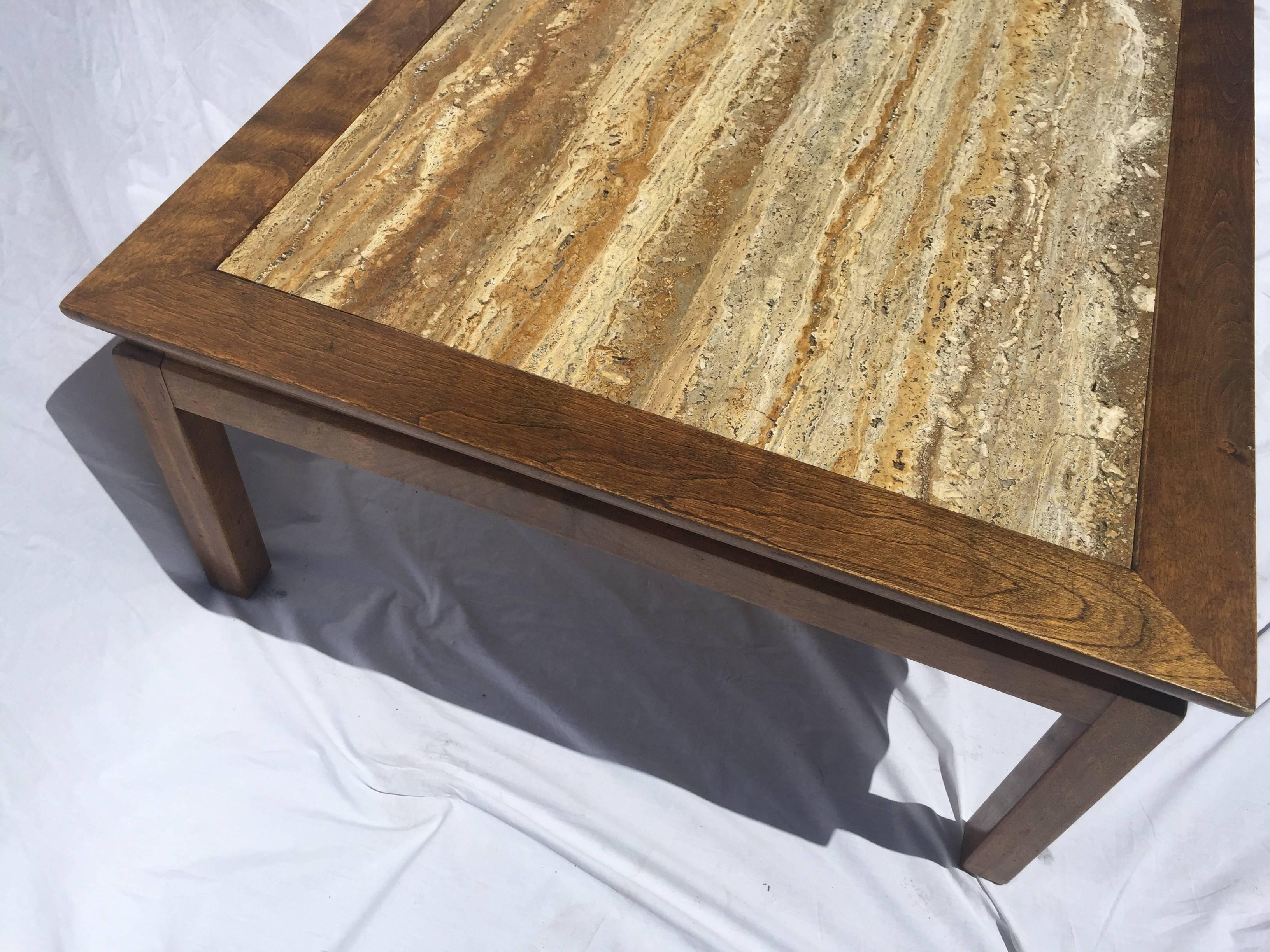 Mid-Century Cal Mode/Monteverdi Young Travertine Marble and Wood Coffee Table 2