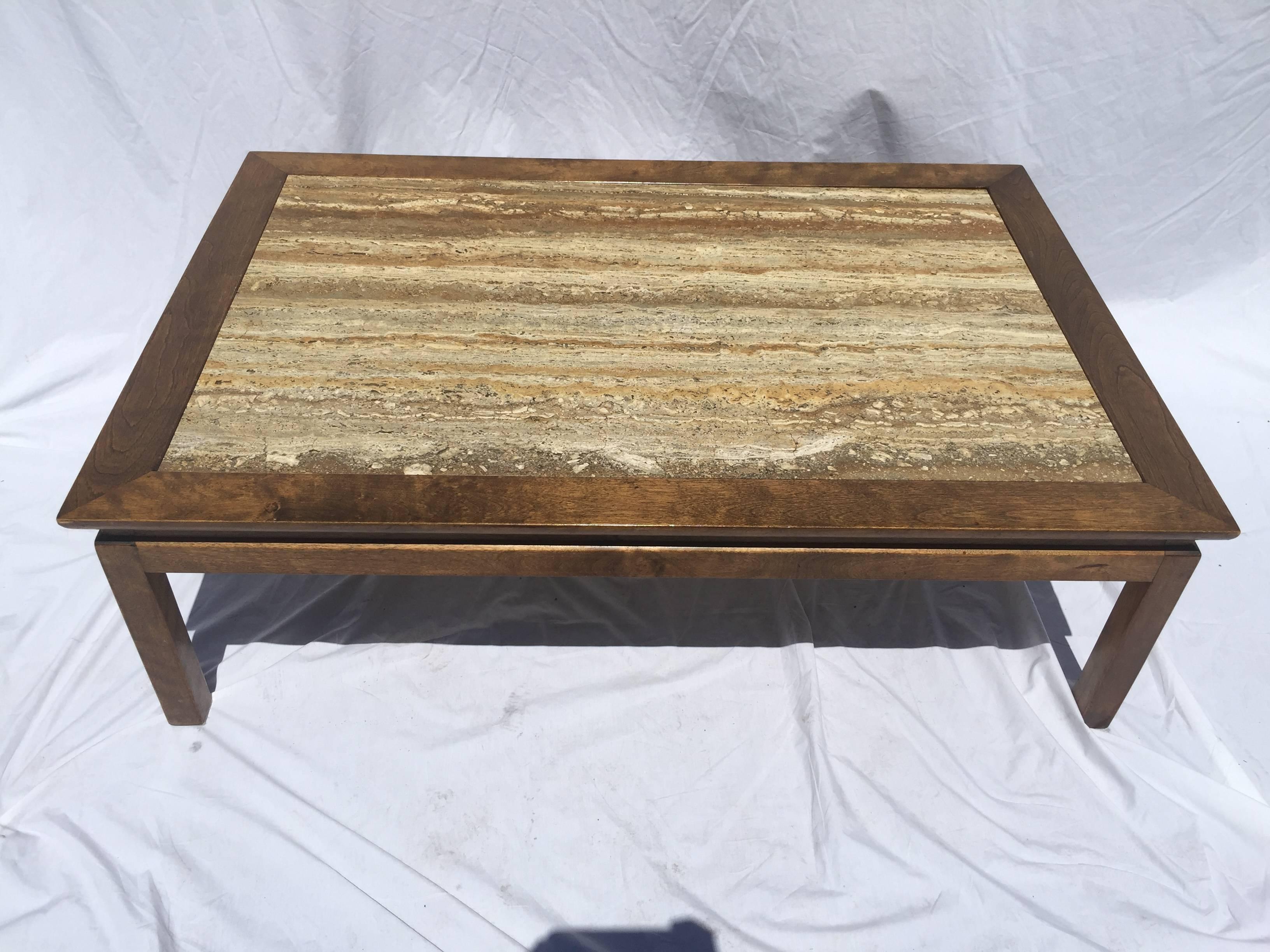 Mid-Century Cal Mode/Monteverdi Young Travertine Marble and Wood Coffee Table 3