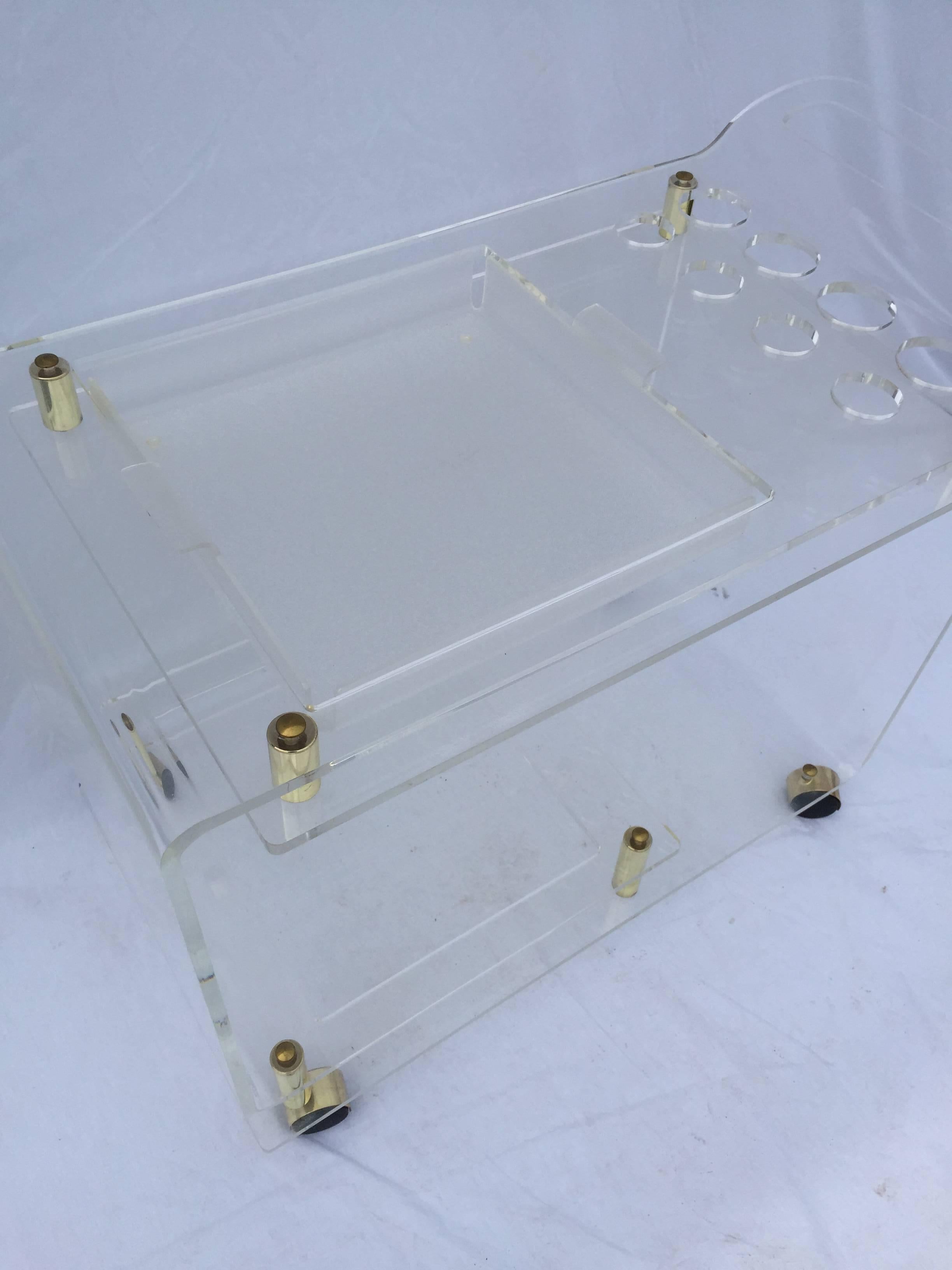 Snazzy Lucite and Brass Bar or Tea Cart Trolley 2