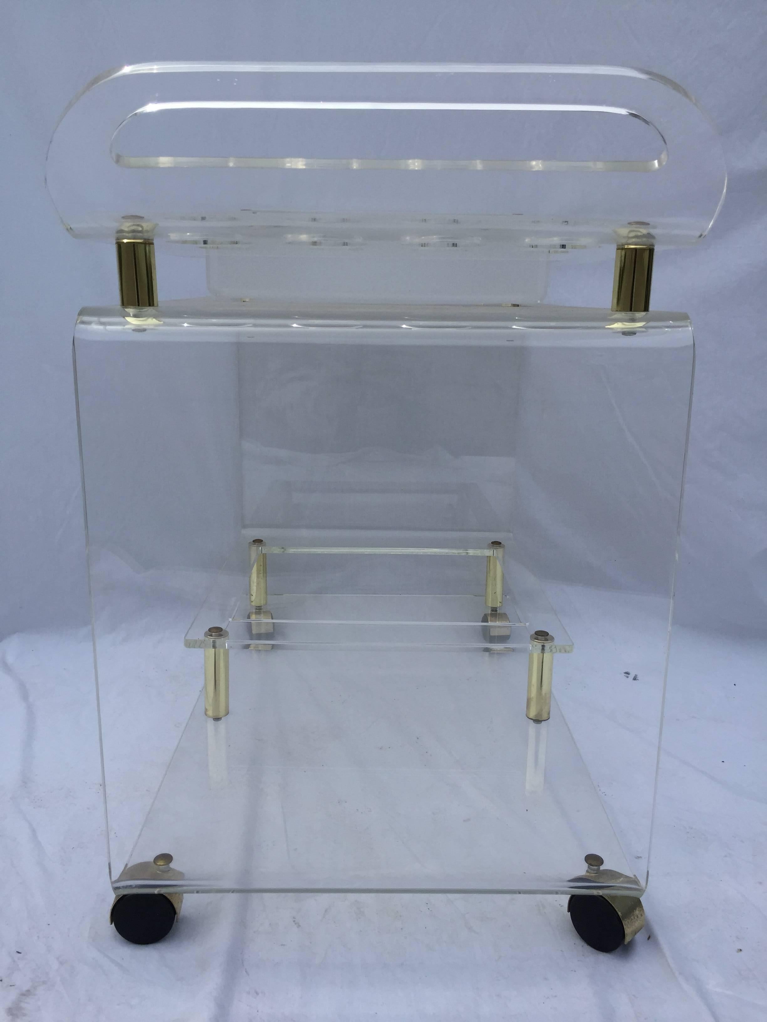 American Snazzy Lucite and Brass Bar or Tea Cart Trolley