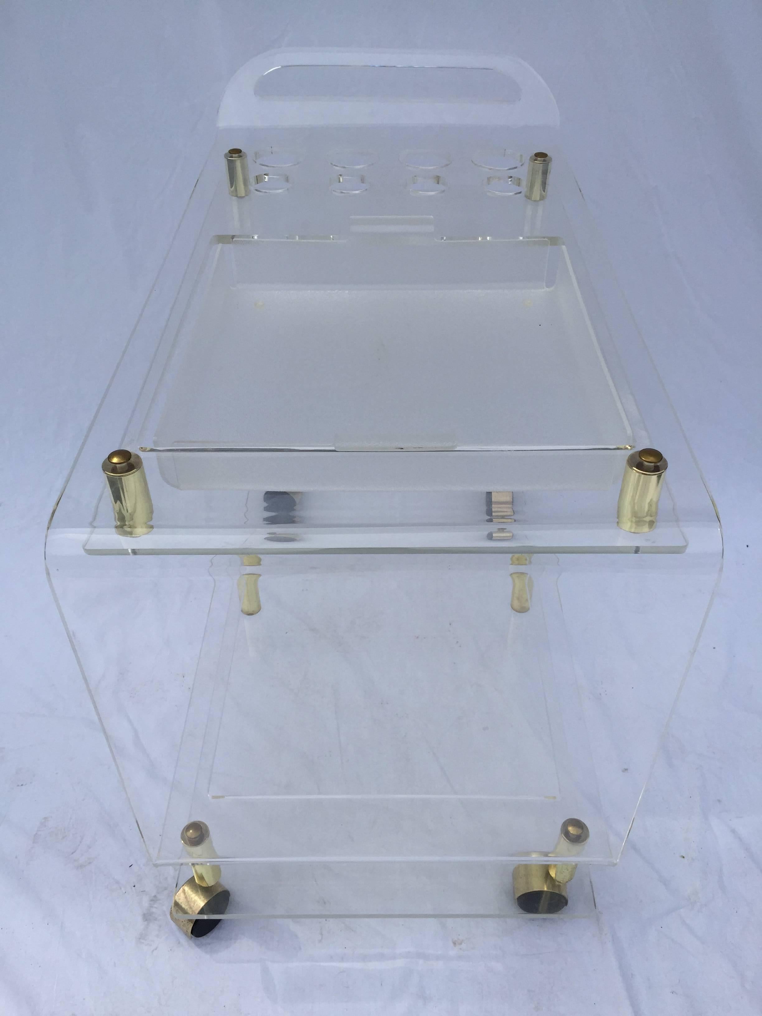 Snazzy Lucite and Brass Bar or Tea Cart Trolley 5