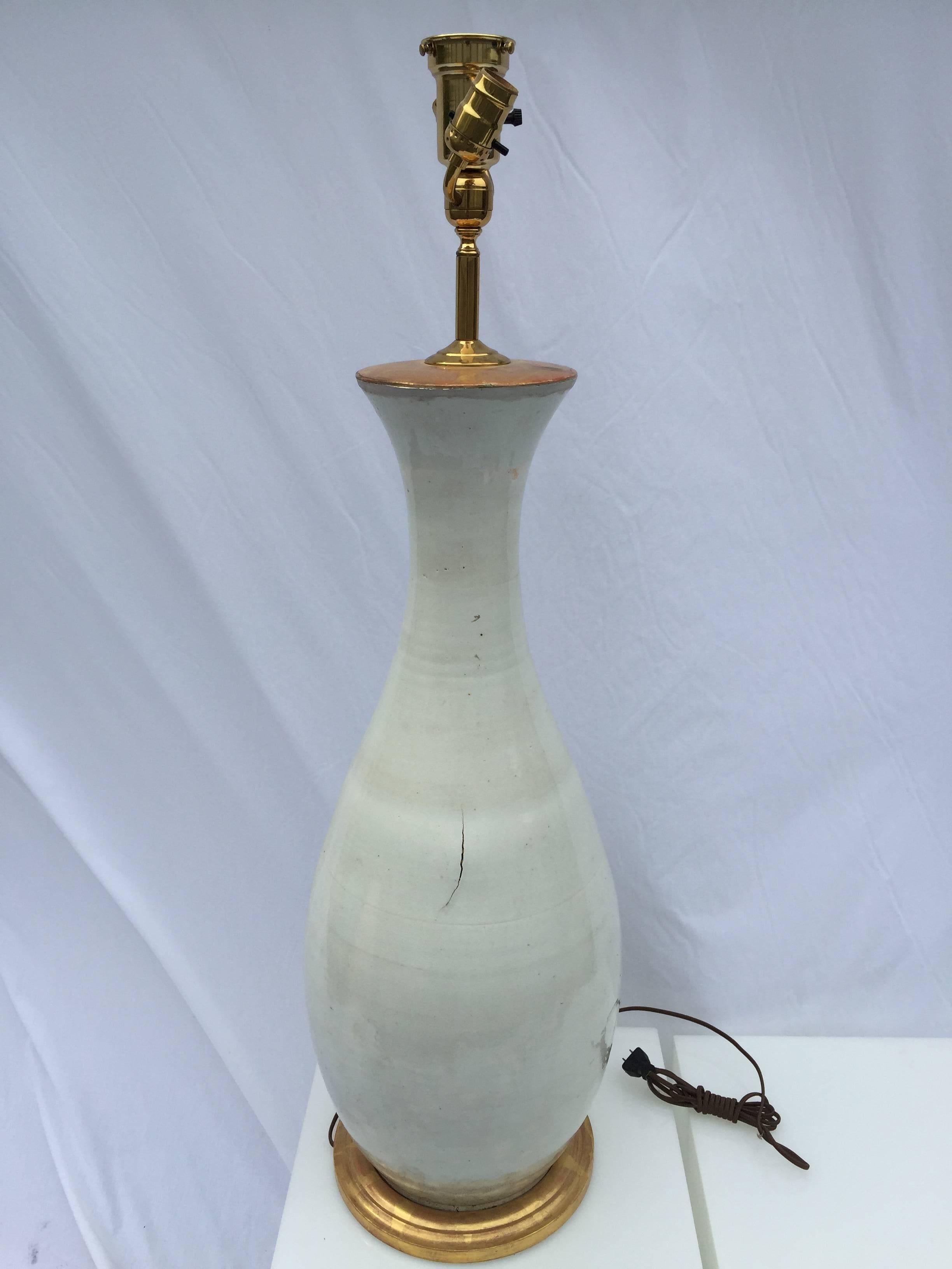 Monumental 19th Century Asian Pottery Ceramic Glaze Table Floor Lamp Gilt Base For Sale 3