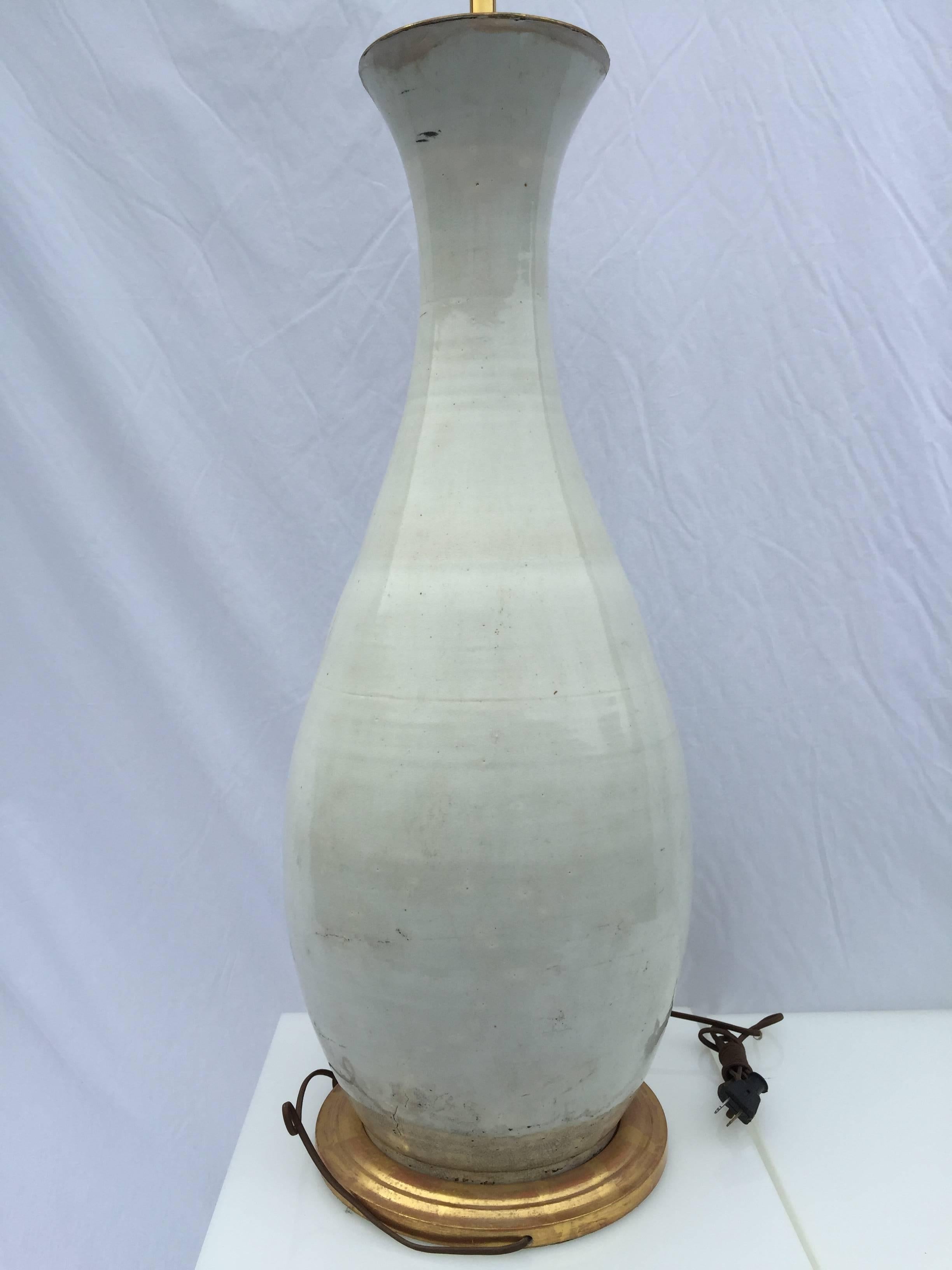 Monumental 19th Century Asian Pottery Ceramic Glaze Table Floor Lamp Gilt Base For Sale 5