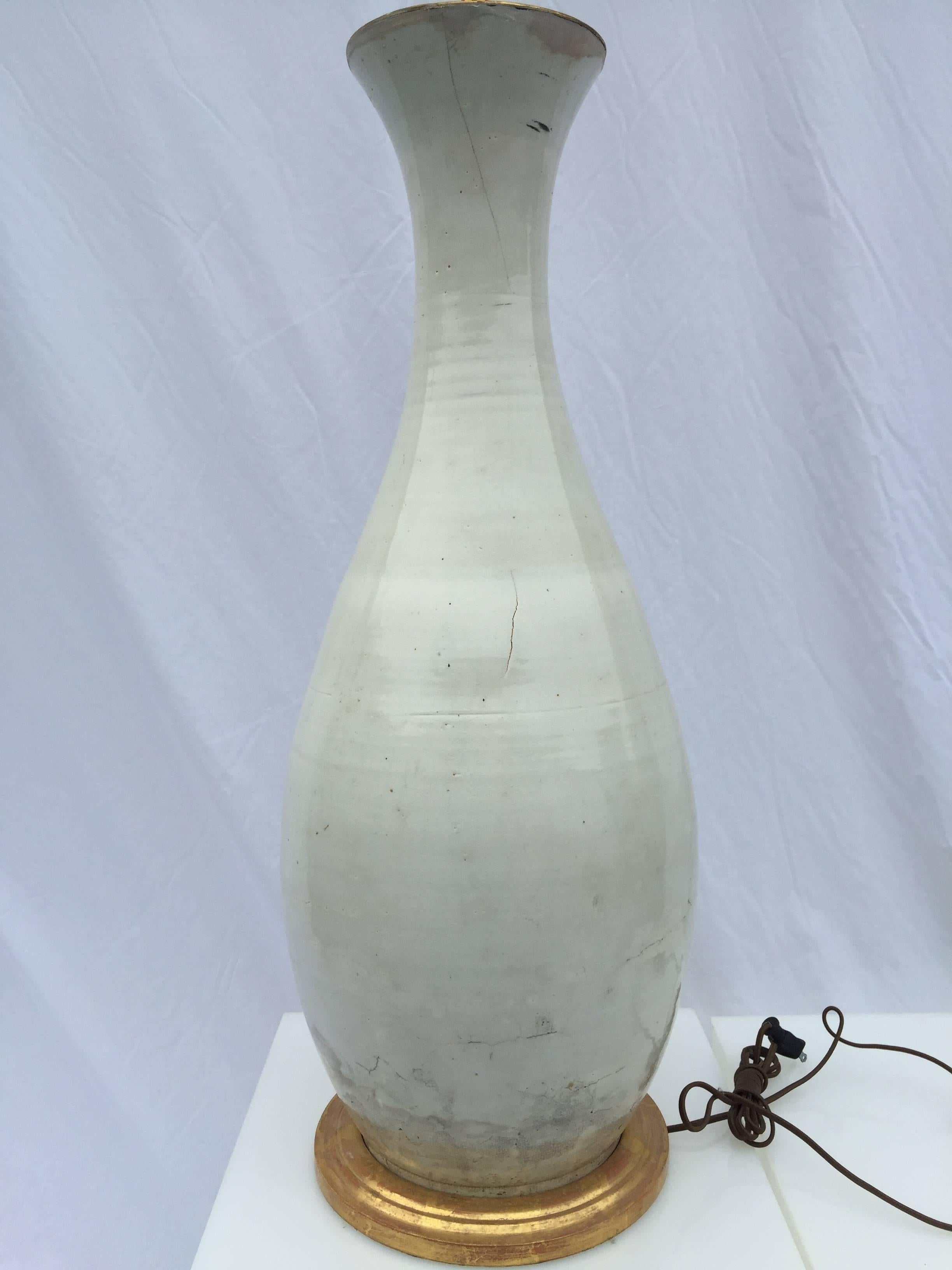 Monumental 19th Century Asian Pottery Ceramic Glaze Table Floor Lamp Gilt Base For Sale 6