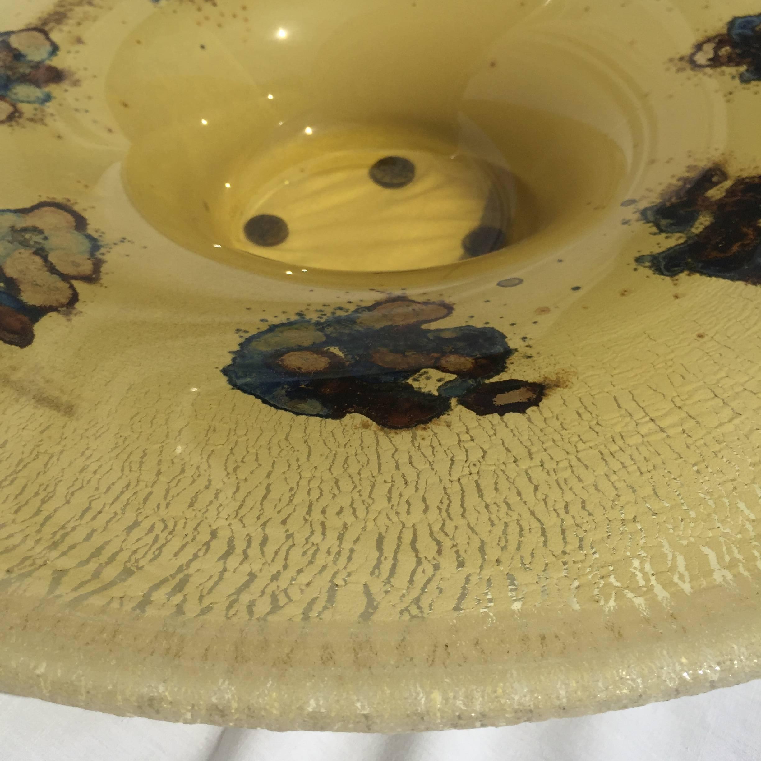 Large Italian Scavo Style Glass Vessel Bowl Signed Barbini Murano In Good Condition For Sale In New York, NY