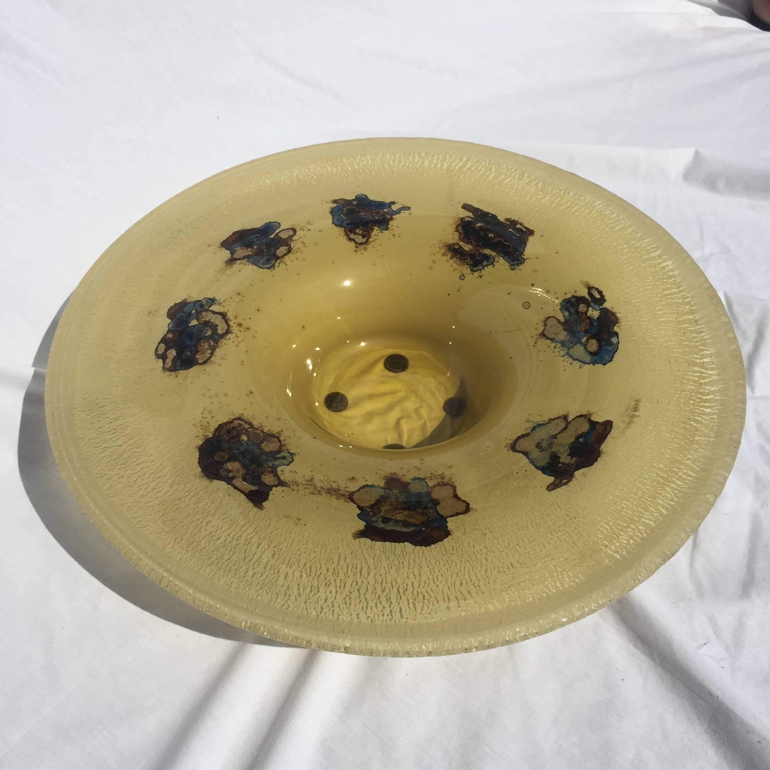 20th Century Large Italian Scavo Style Glass Vessel Bowl Signed Barbini Murano For Sale