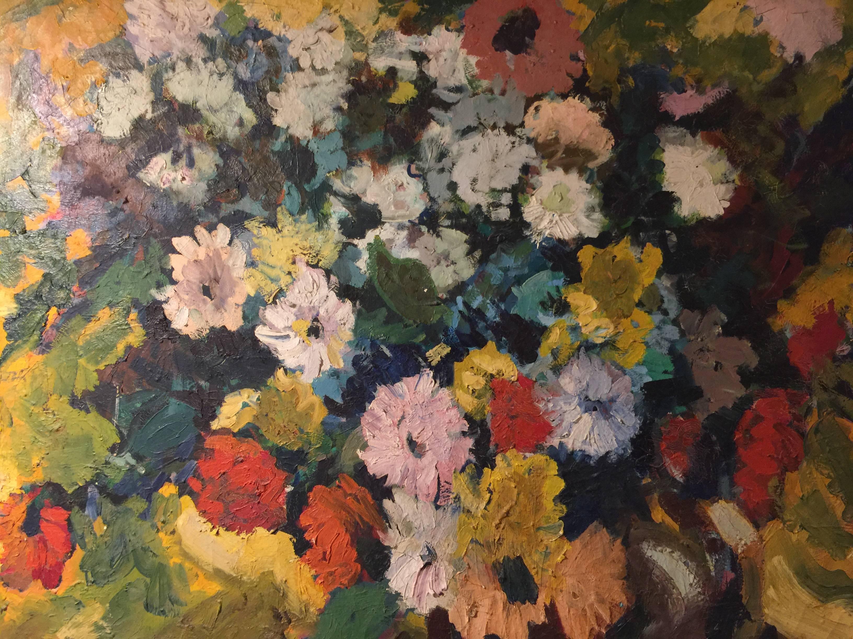 Mid-Century Impressionist Style Large Floral Still Life Oil Painting on Canvas 3