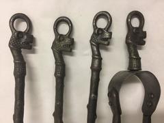 Set of Four Fireplace Tools, Figural Beast or Dragon Design on Twig Style Shafts