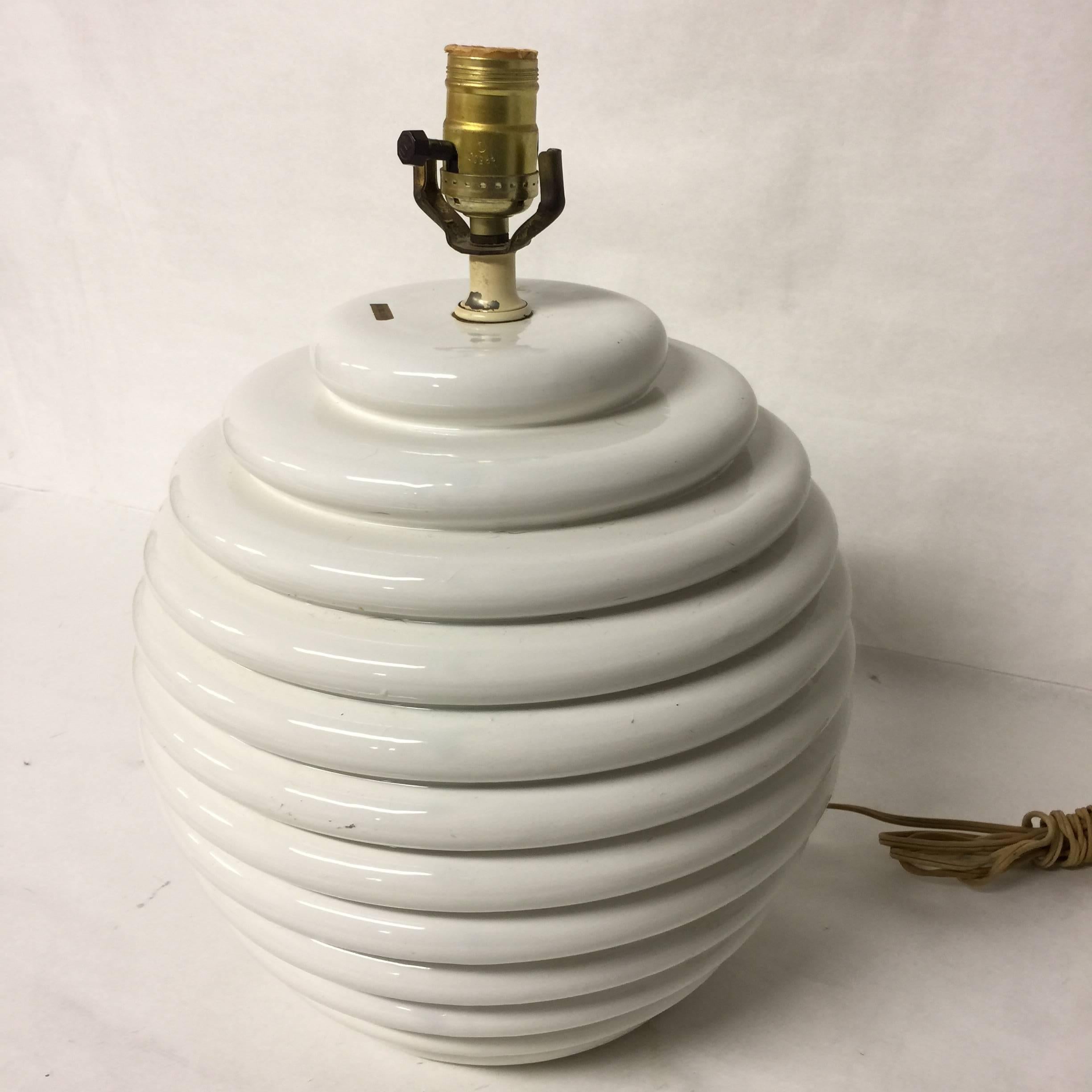 Vintage Italian Round Ceramic Table Lamp with Ribbed Design 5