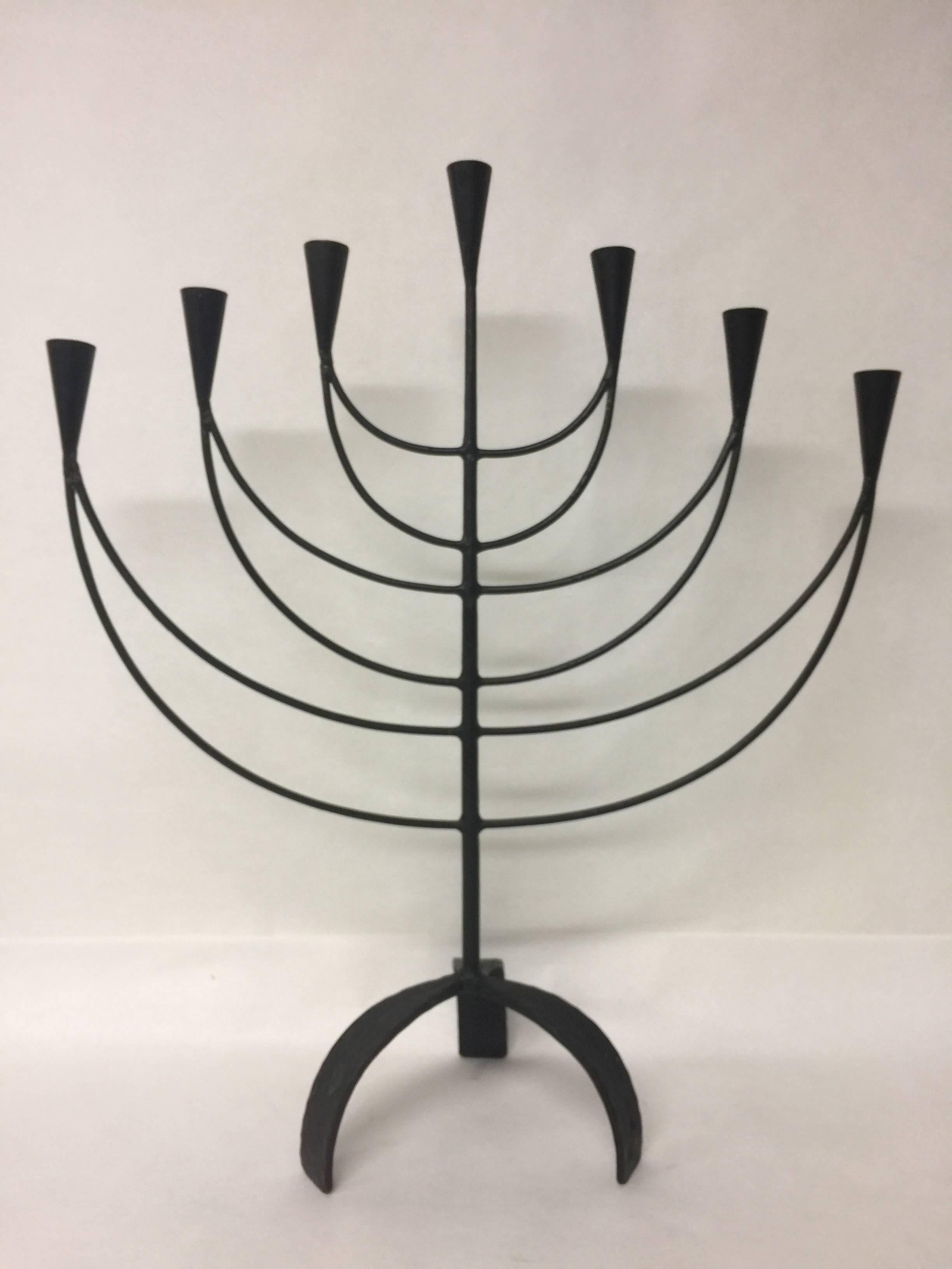 20th Century Vintage Swedish Tabletop Wrought Iron Seven-Light Candelabra or Candlestick