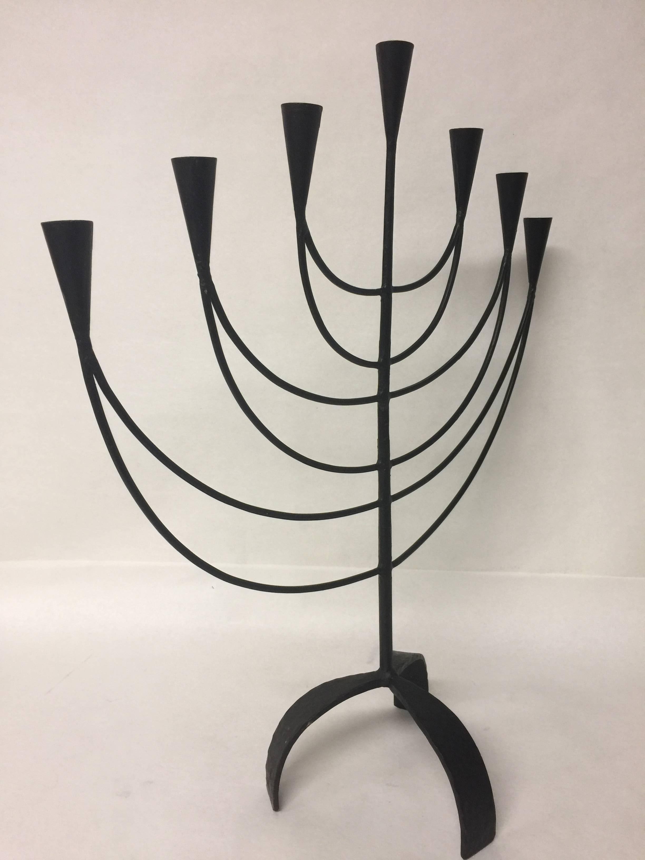 Vintage Swedish Tabletop Wrought Iron Seven-Light Candelabra or Candlestick 6
