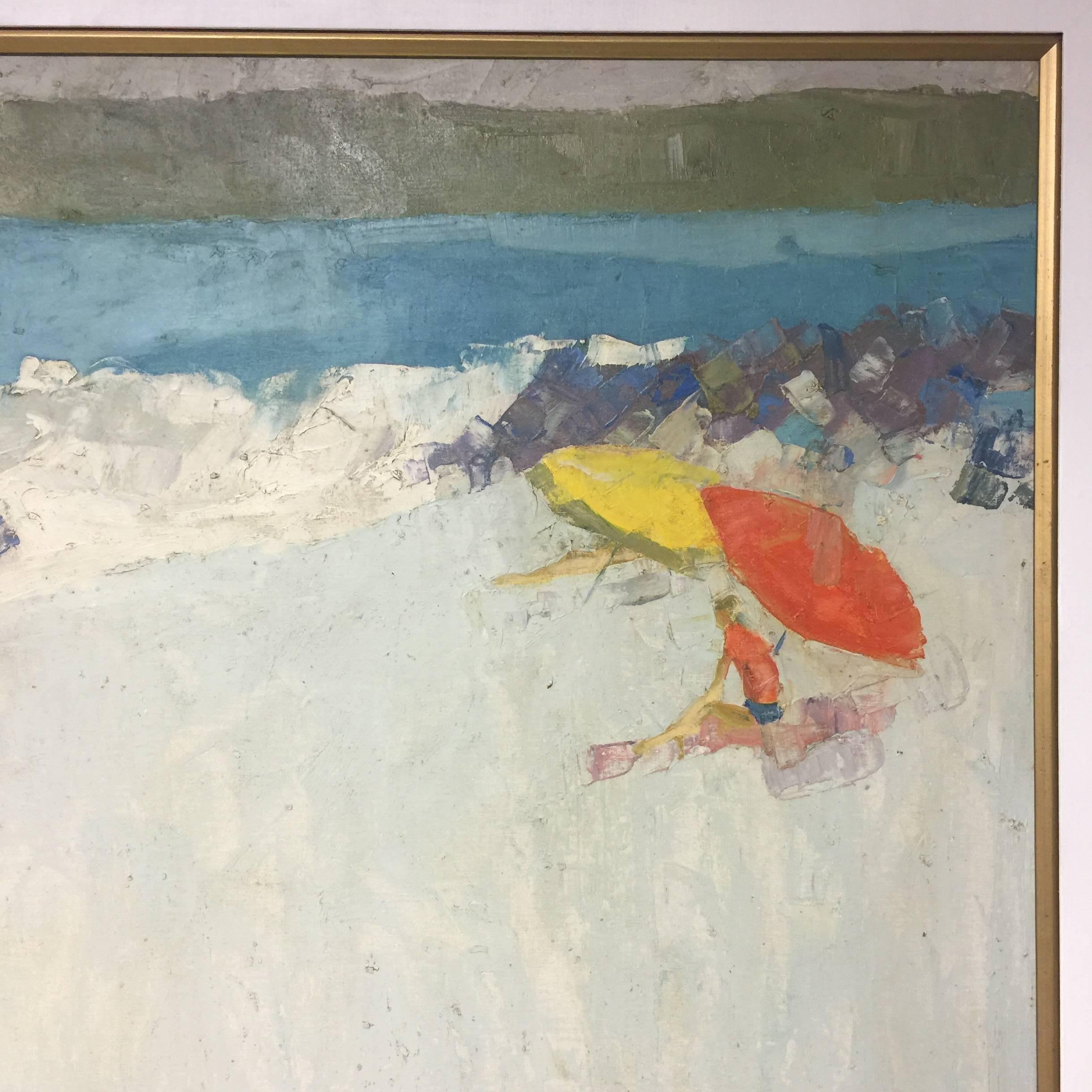 20th Century Vintage 1970 Oil on Canvas Beach Scene by NYC Artist George Barrel, Italo Botti