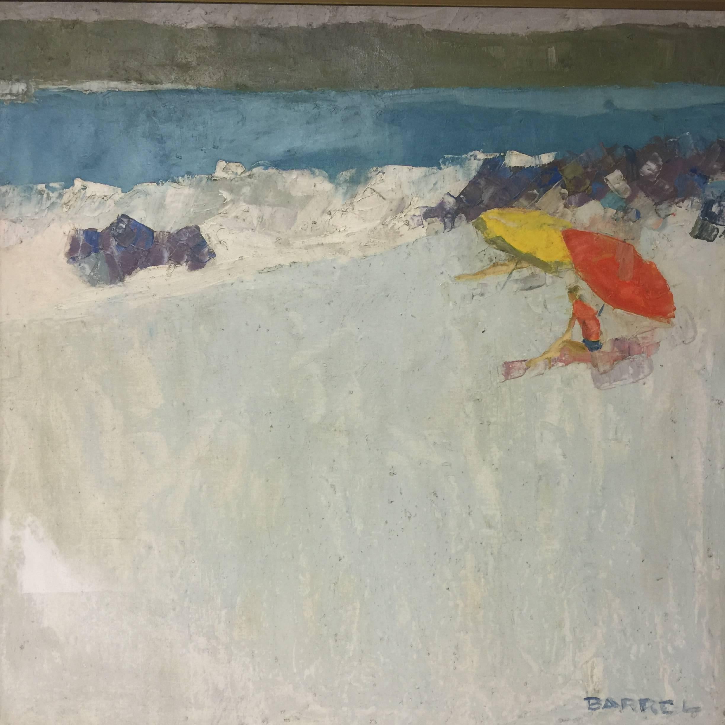 Vintage 1970 Oil on Canvas Beach Scene by NYC Artist George Barrel, Italo Botti 1