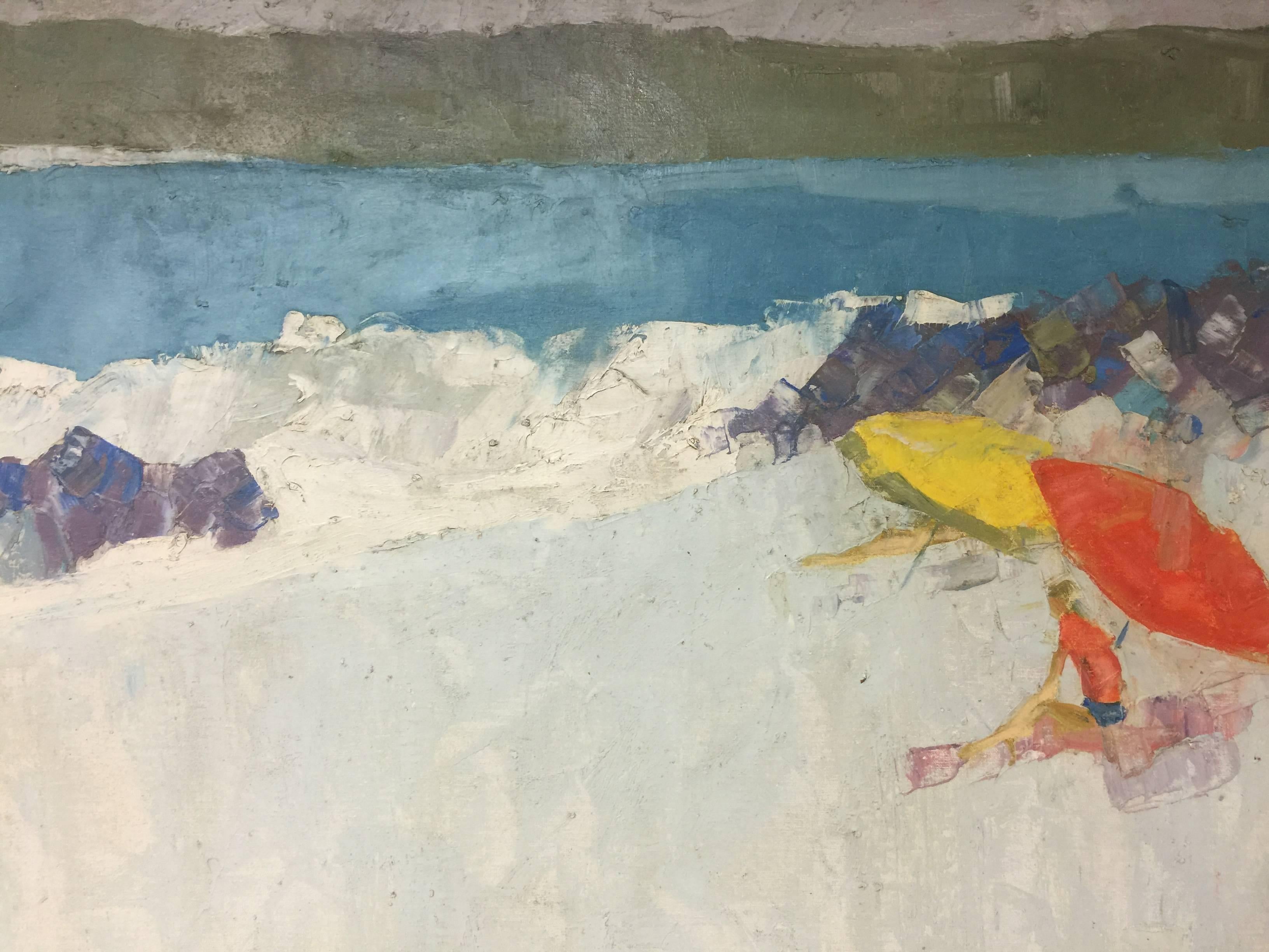 Vintage 1970 Oil on Canvas Beach Scene by NYC Artist George Barrel, Italo Botti 2