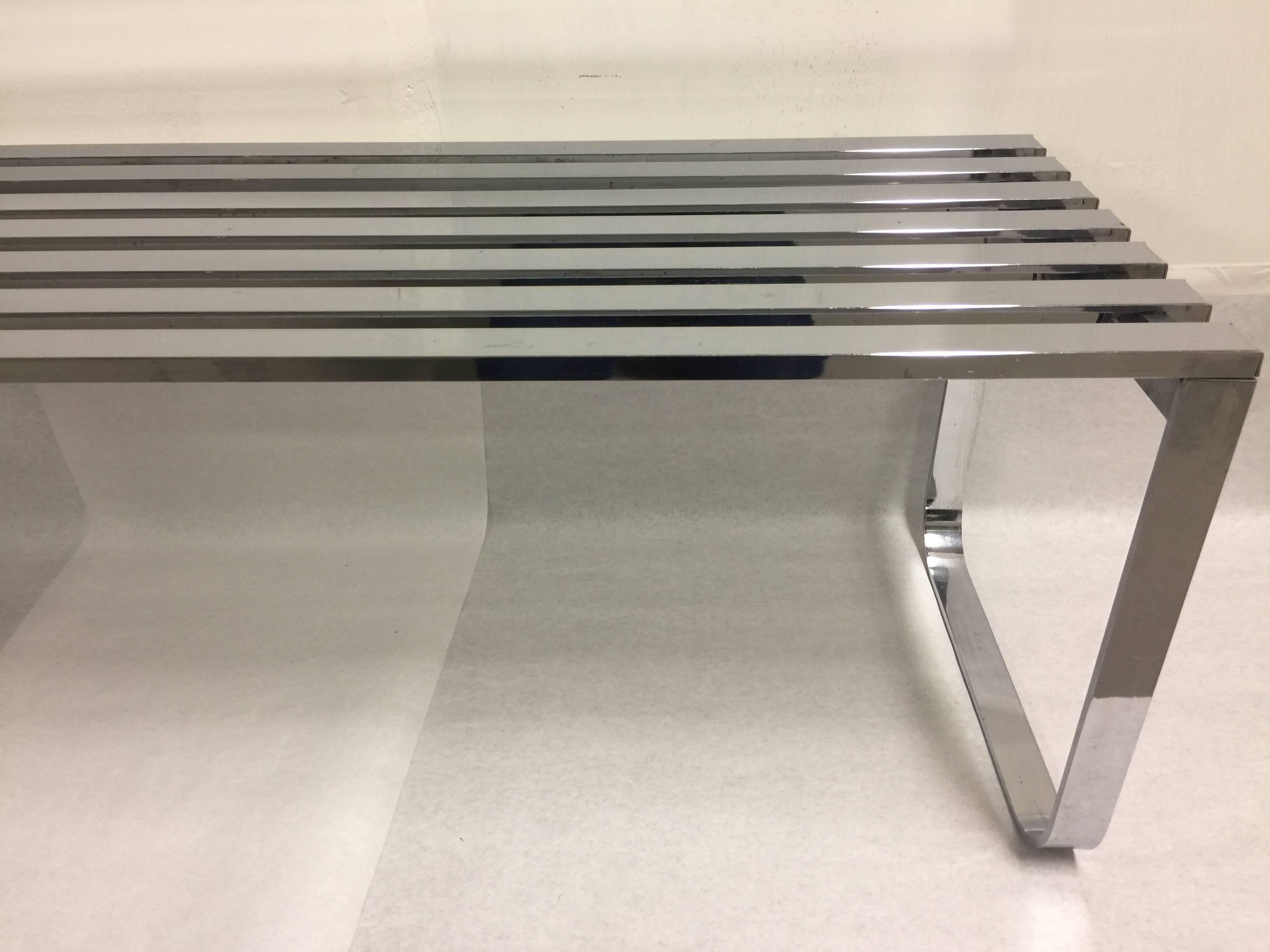 American Vintage circa 1970s Milo Baughman for DIA Chrome-Plated Slat Bench or Table