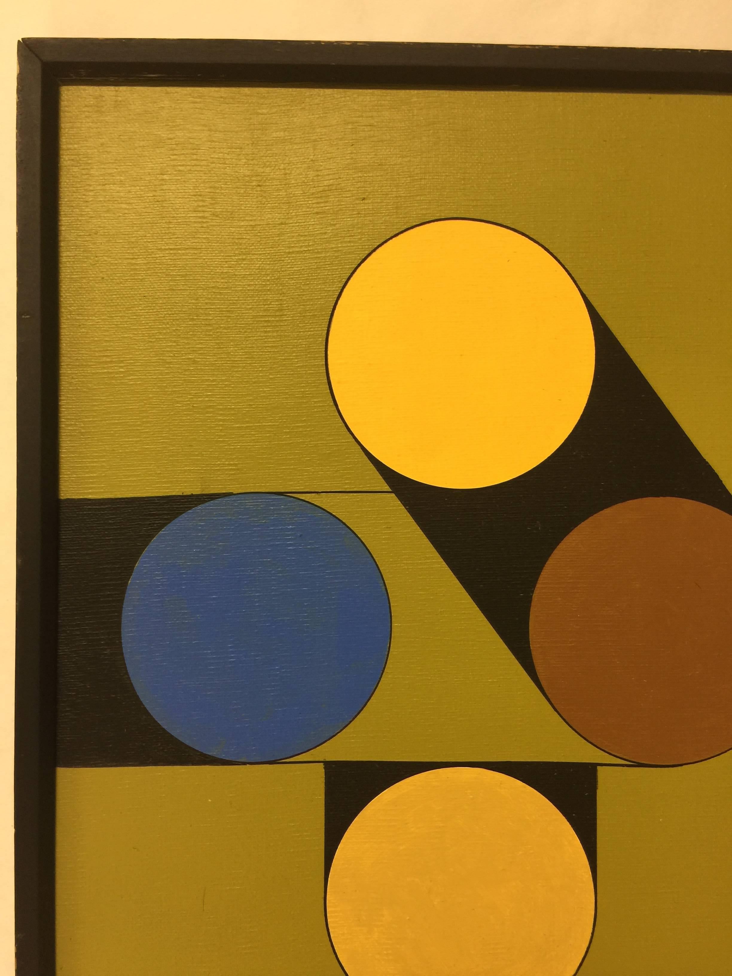 American Vintage circa 1980s Hard Edge Geometric Abstract Oil on Canvas Painting 1 of 5