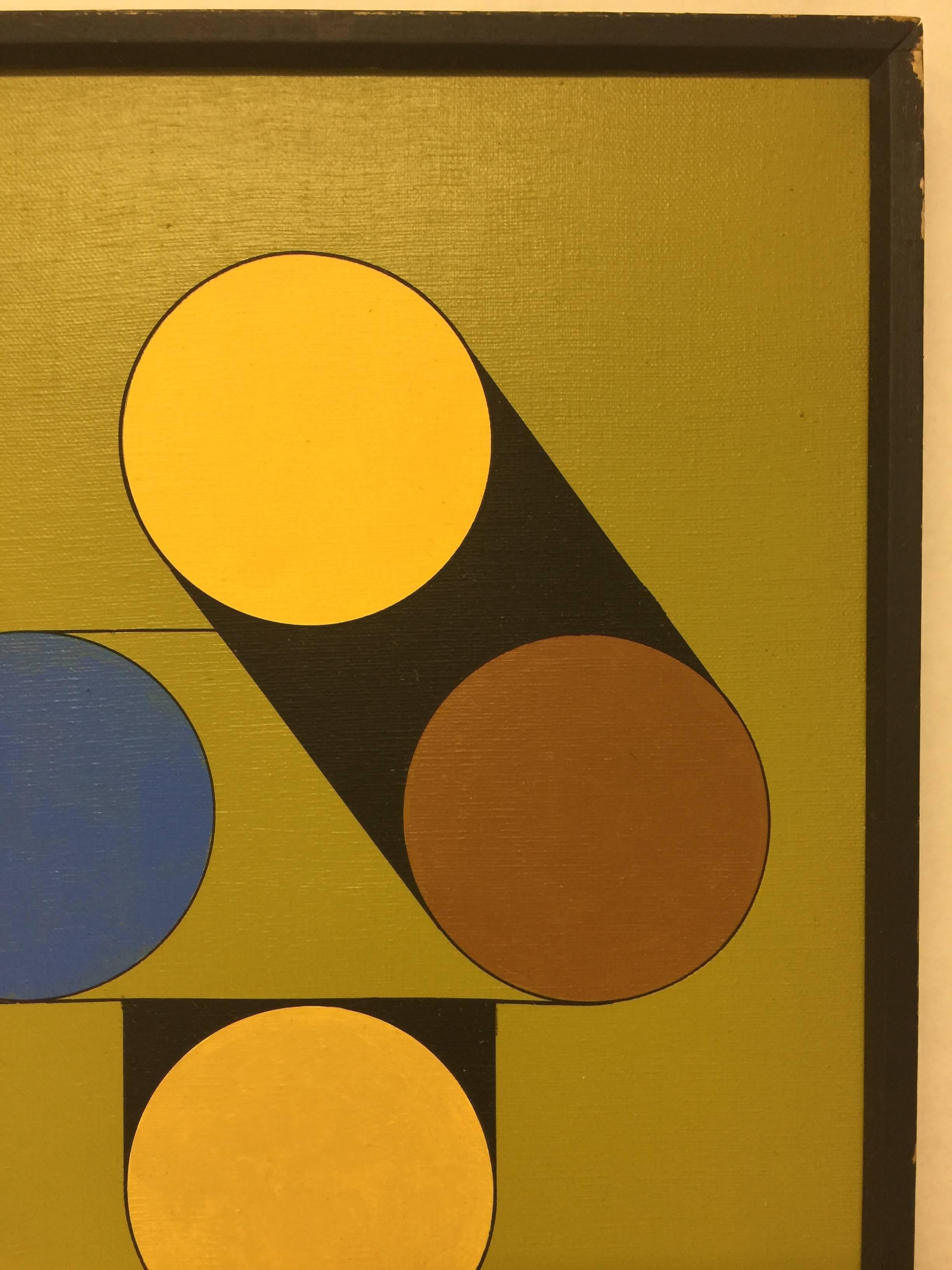 Painted Vintage circa 1980s Hard Edge Geometric Abstract Oil on Canvas Painting 1 of 5