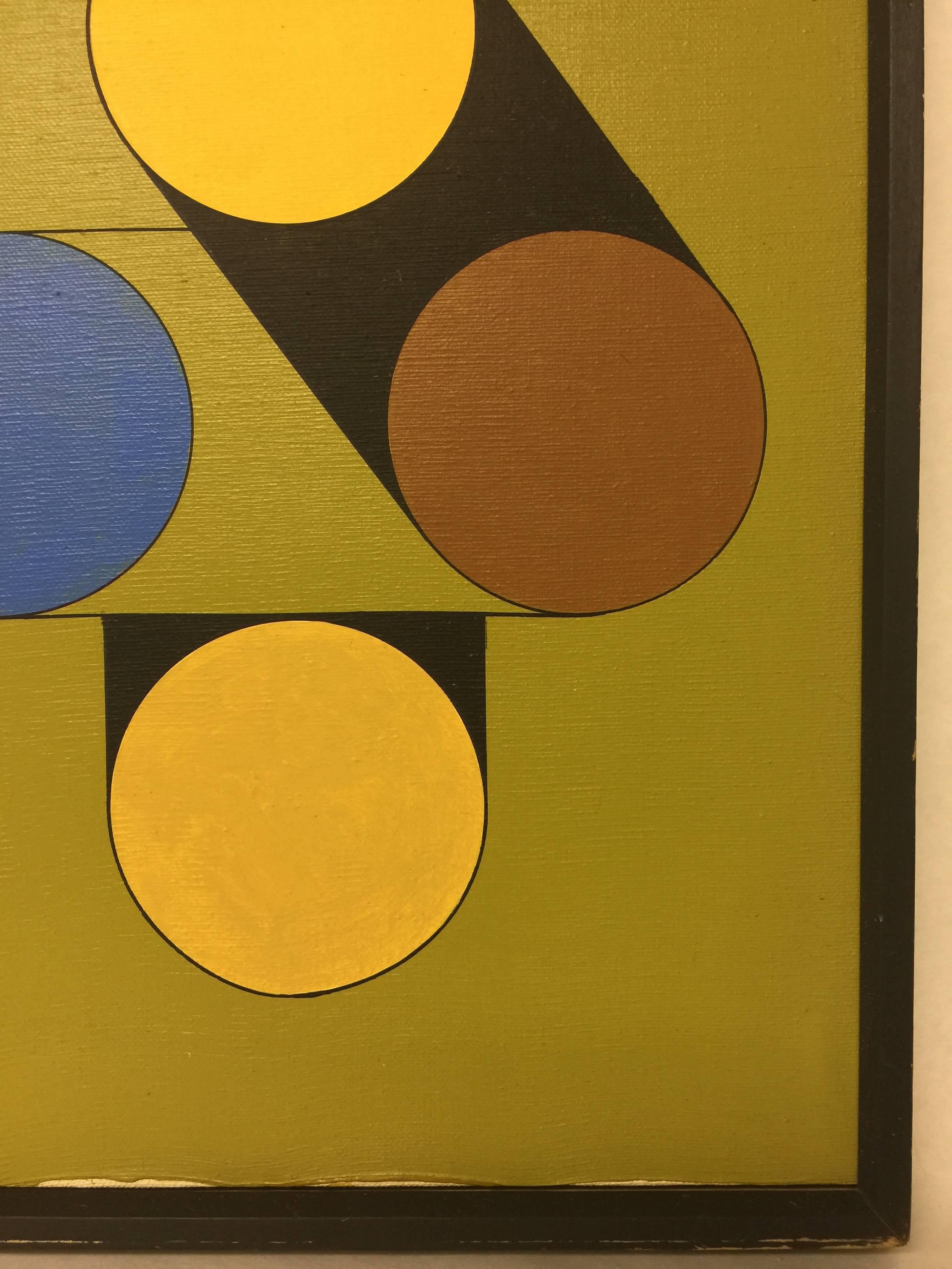 Vintage circa 1980s Hard Edge Geometric Abstract Oil on Canvas Painting 1 of 5 In Good Condition In New York, NY