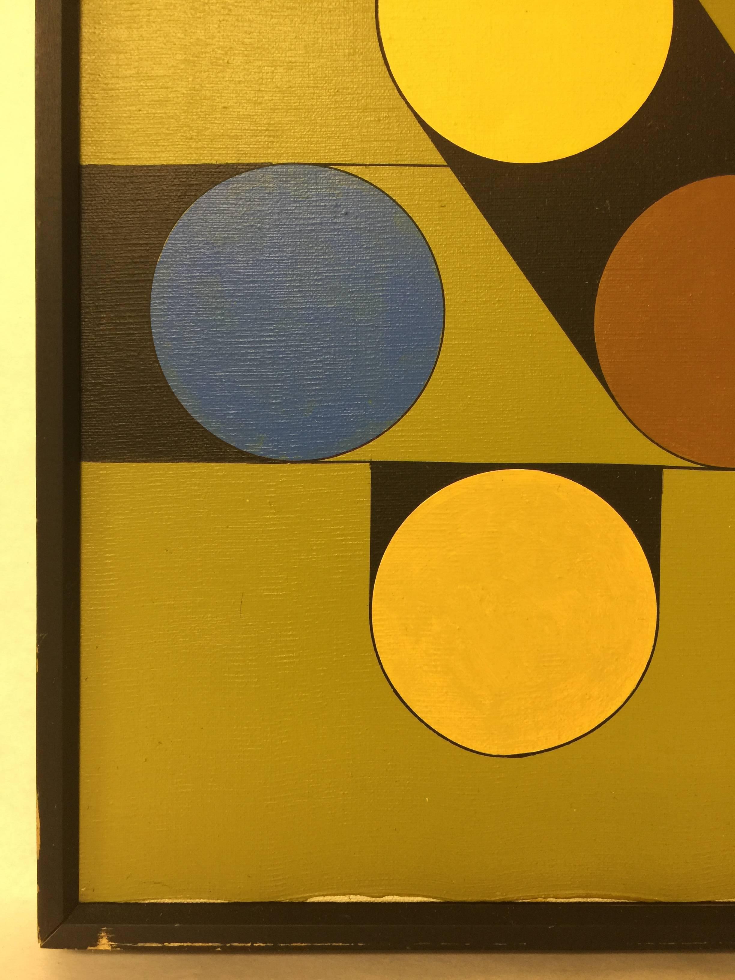 20th Century Vintage circa 1980s Hard Edge Geometric Abstract Oil on Canvas Painting 1 of 5