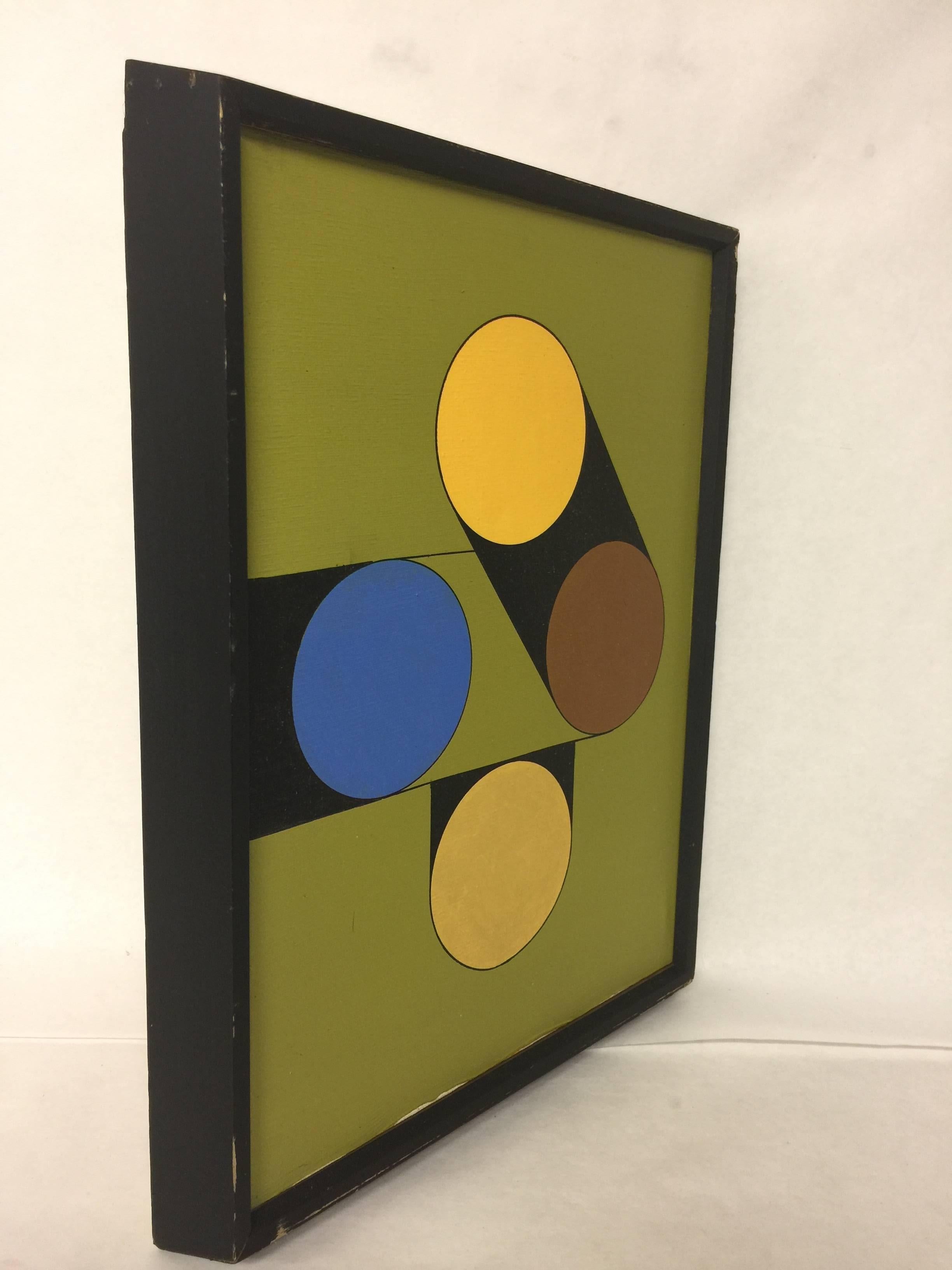 Vintage circa 1980s Hard Edge Geometric Abstract Oil on Canvas Painting 1 of 5 1