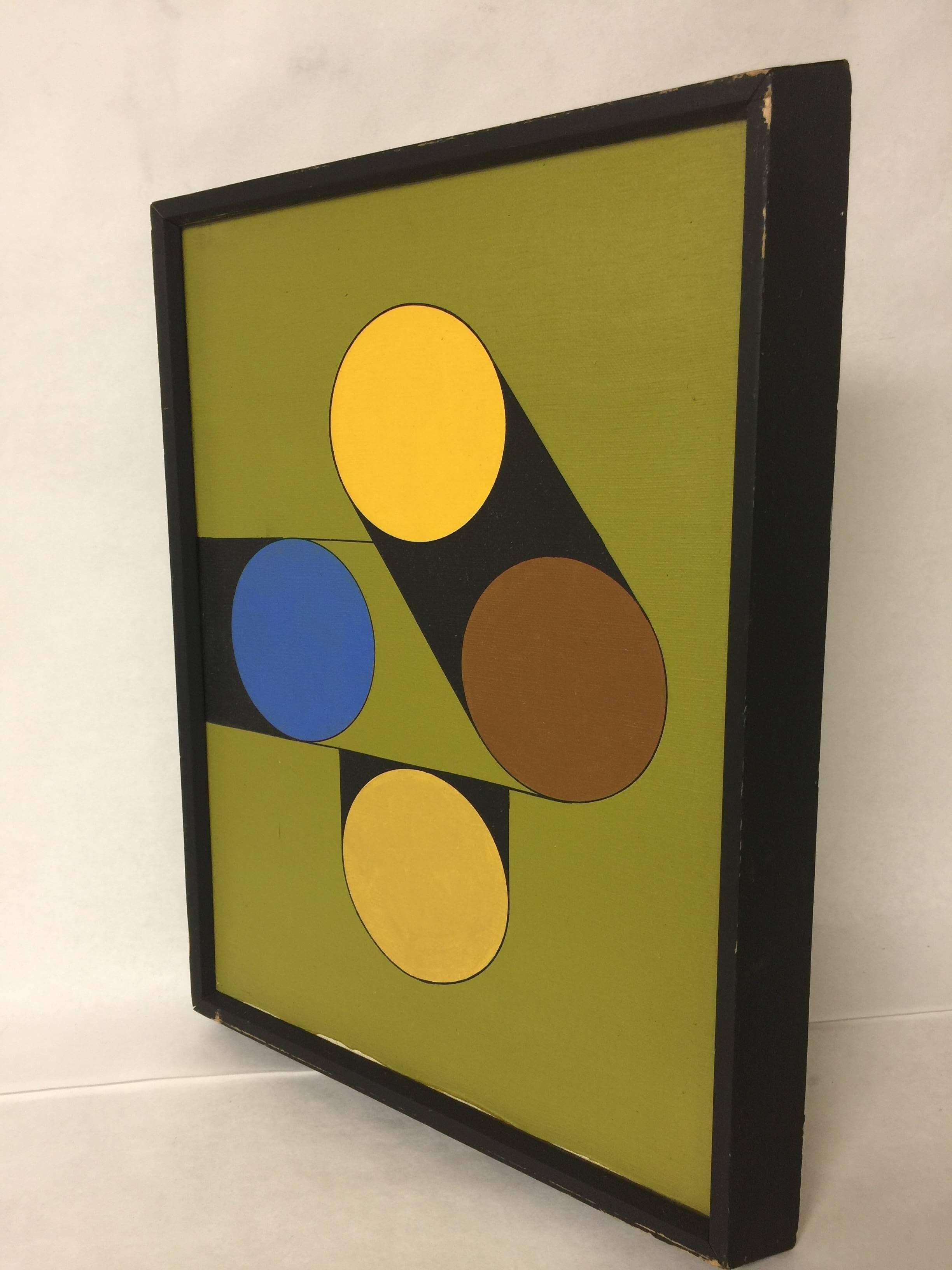 Vintage circa 1980s Hard Edge Geometric Abstract Oil on Canvas Painting 1 of 5 2