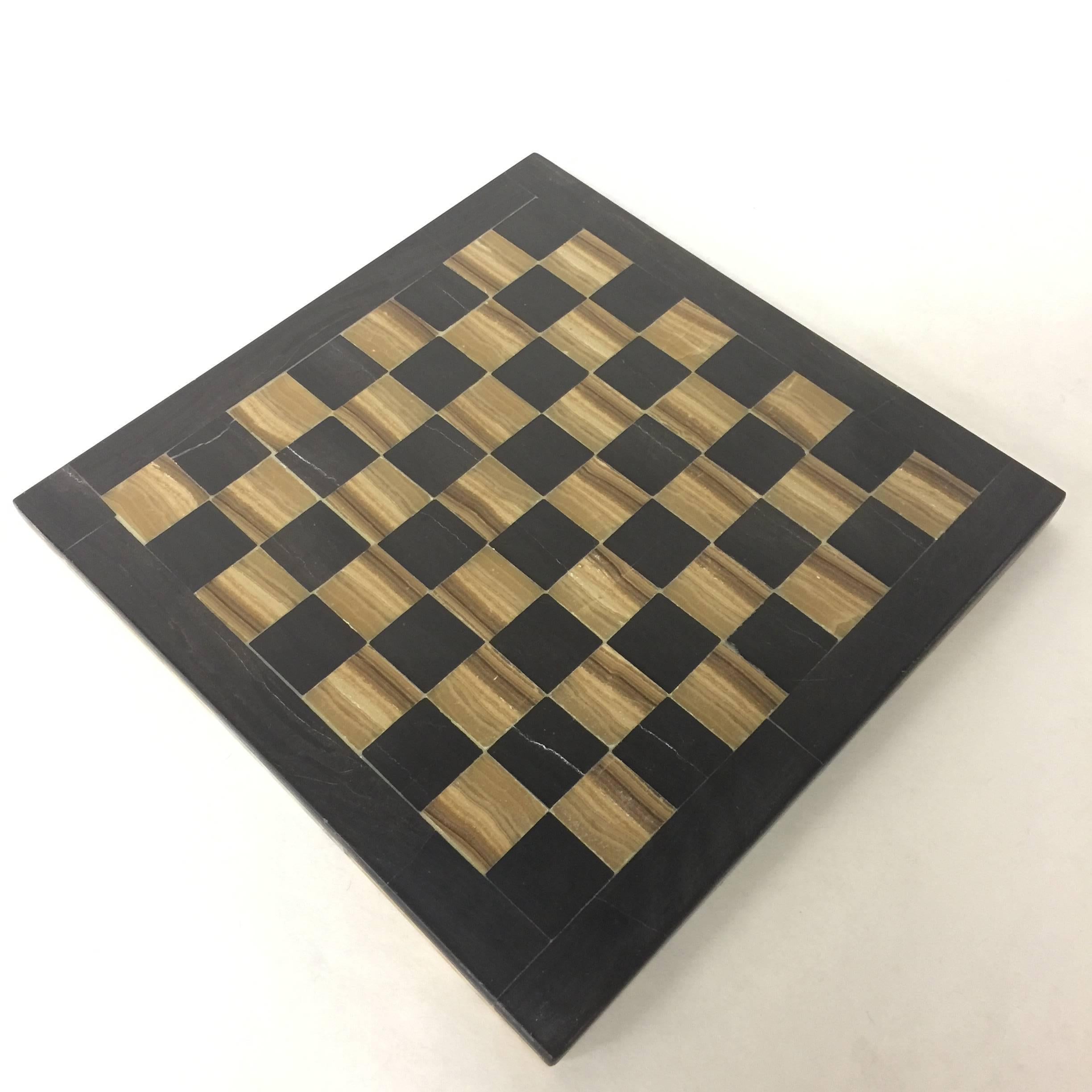Diminutive Vintage Agate Chess or Checkers Board in Black and Gold, Pieced Side 5