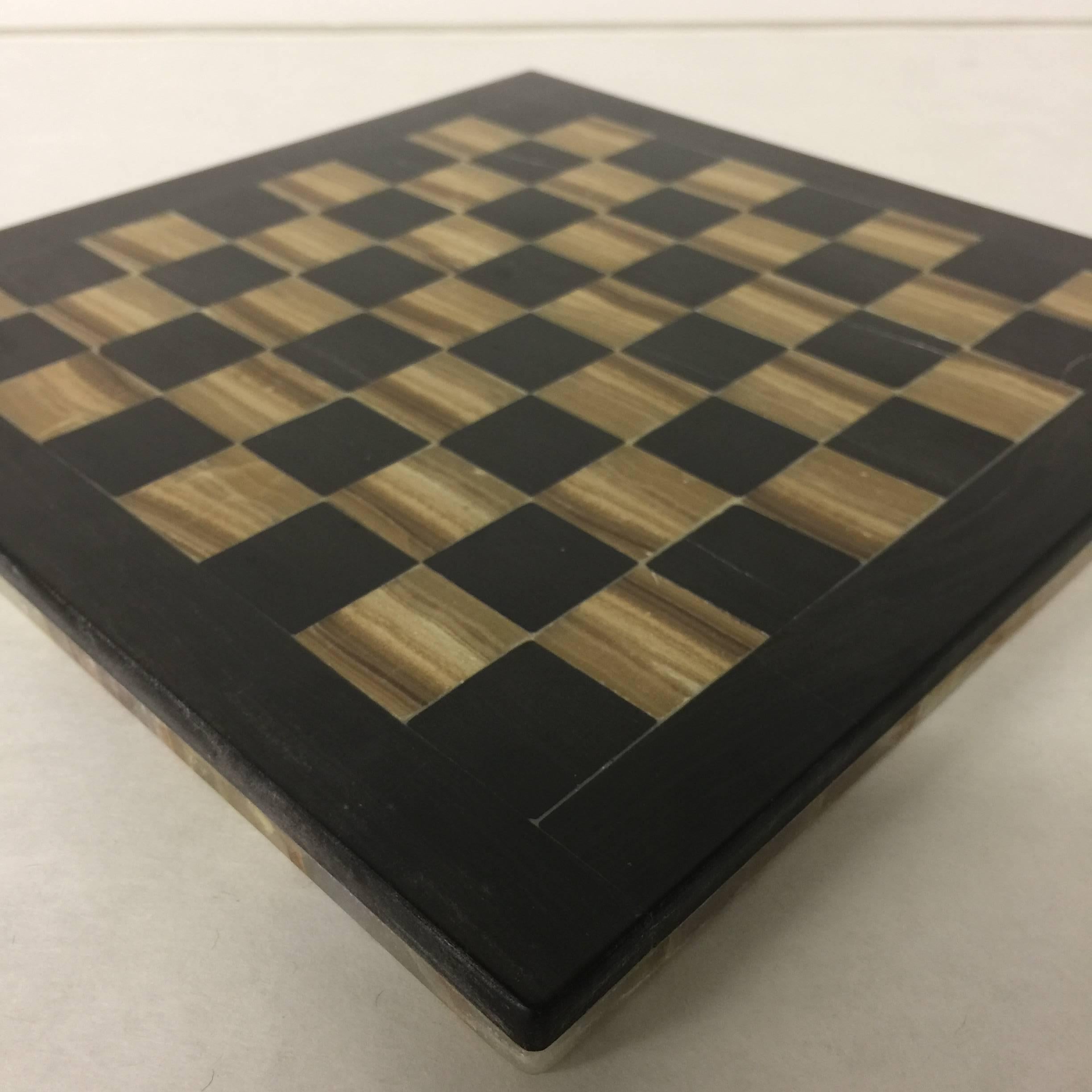 Diminutive Vintage Agate Chess or Checkers Board in Black and Gold, Pieced Side 6