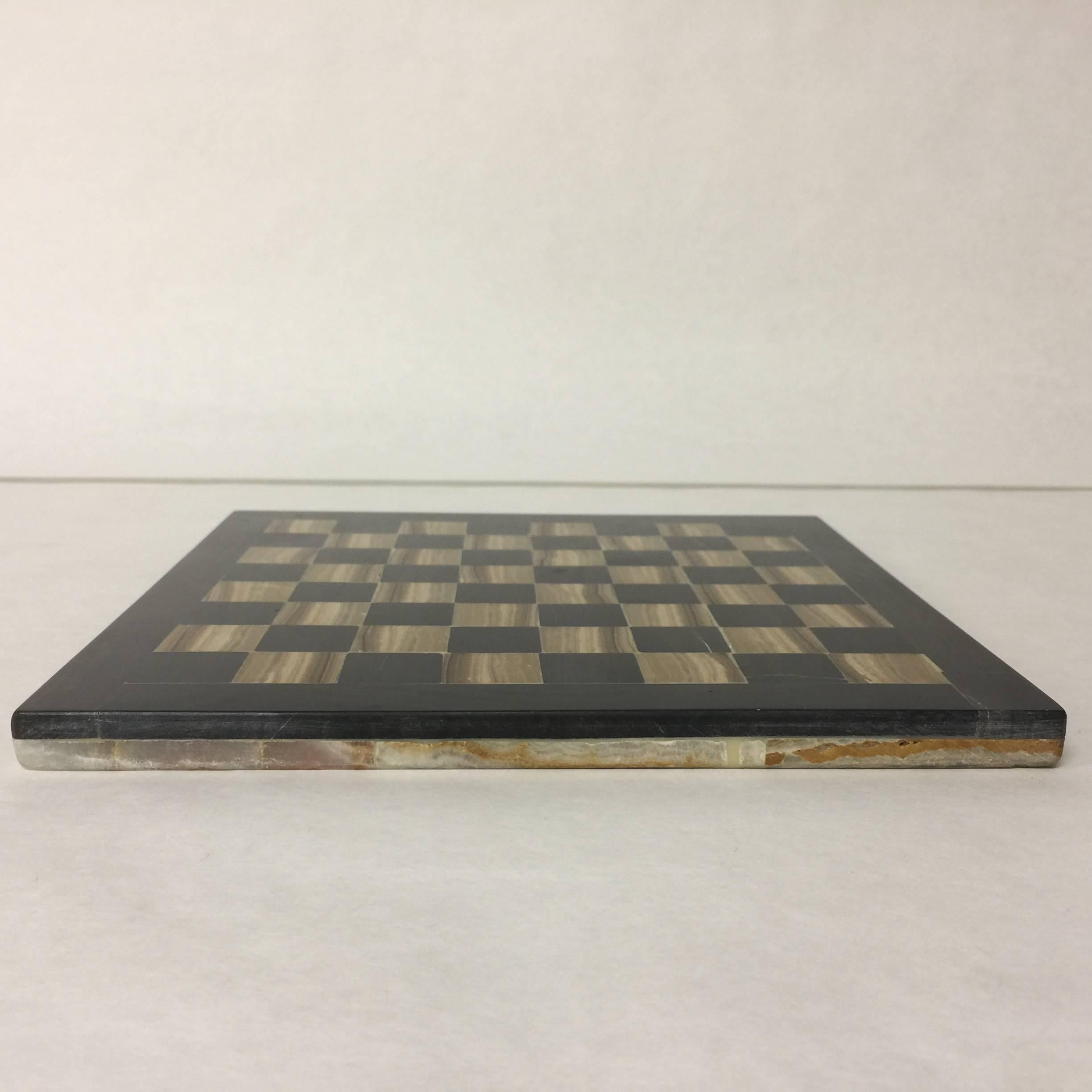 Diminutive Vintage Agate Chess or Checkers Board in Black and Gold, Pieced Side In Good Condition In New York, NY