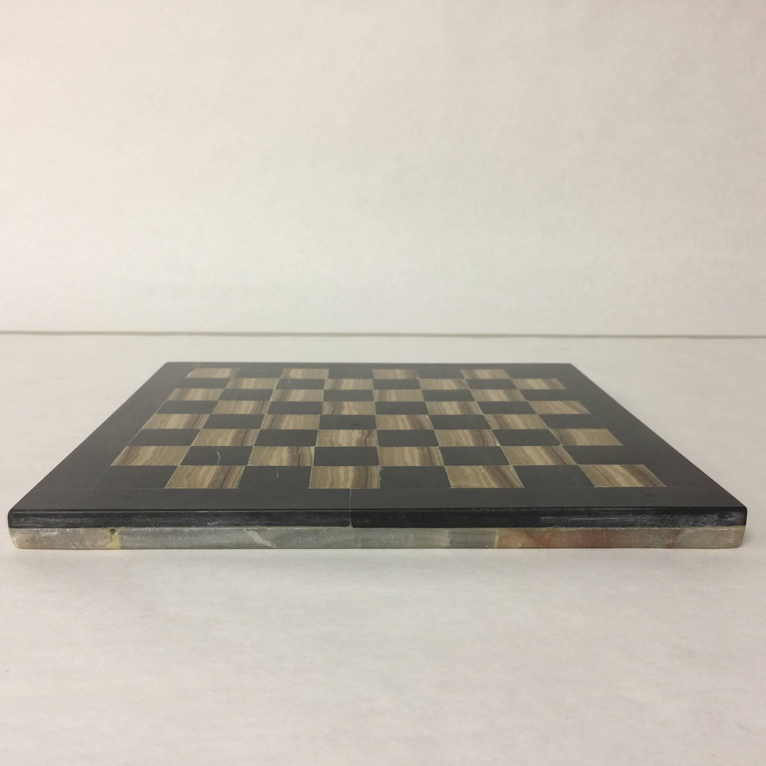 Diminutive Vintage Agate Chess or Checkers Board in Black and Gold, Pieced Side 1