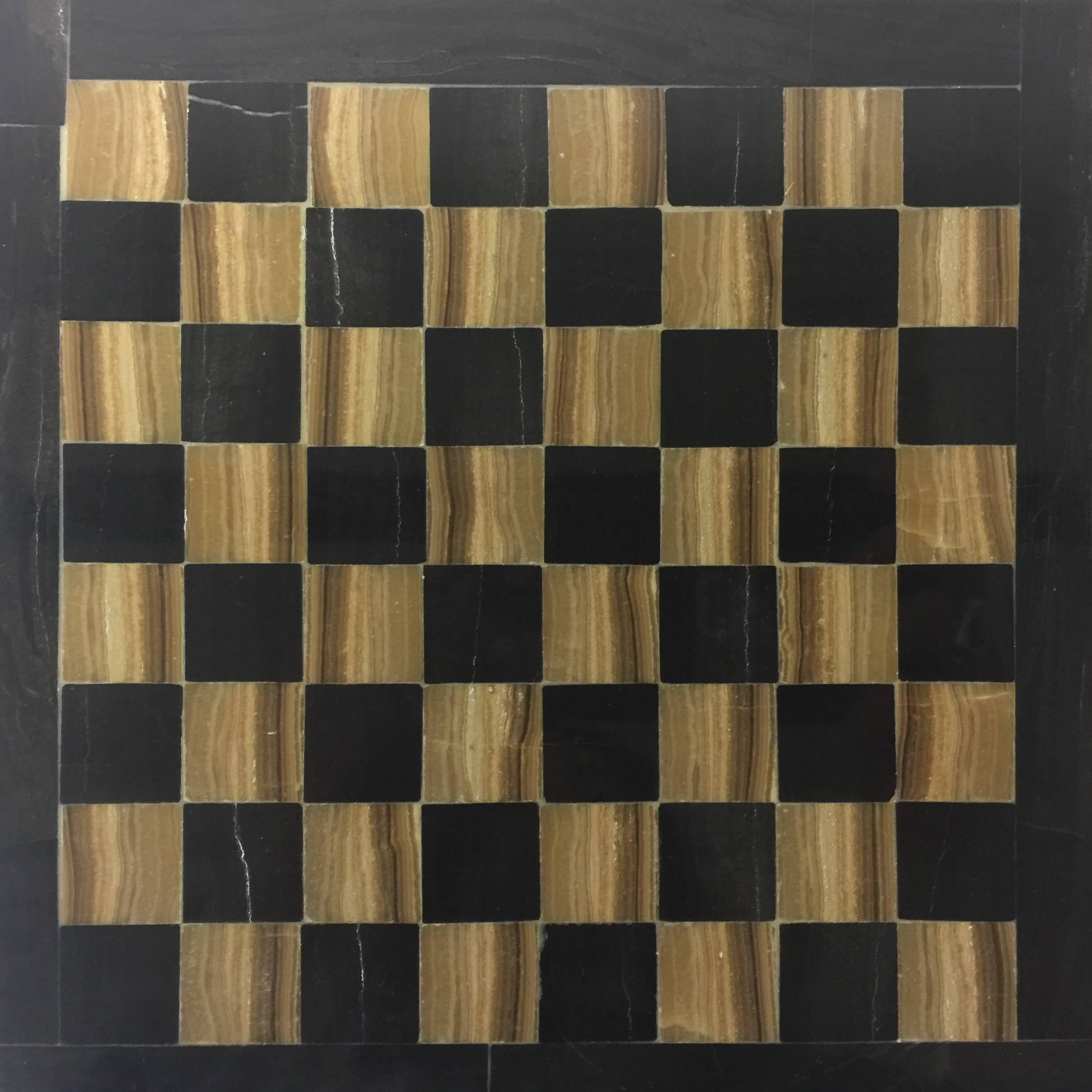 Diminutive Vintage Agate Chess or Checkers Board in Black and Gold, Pieced Side 2