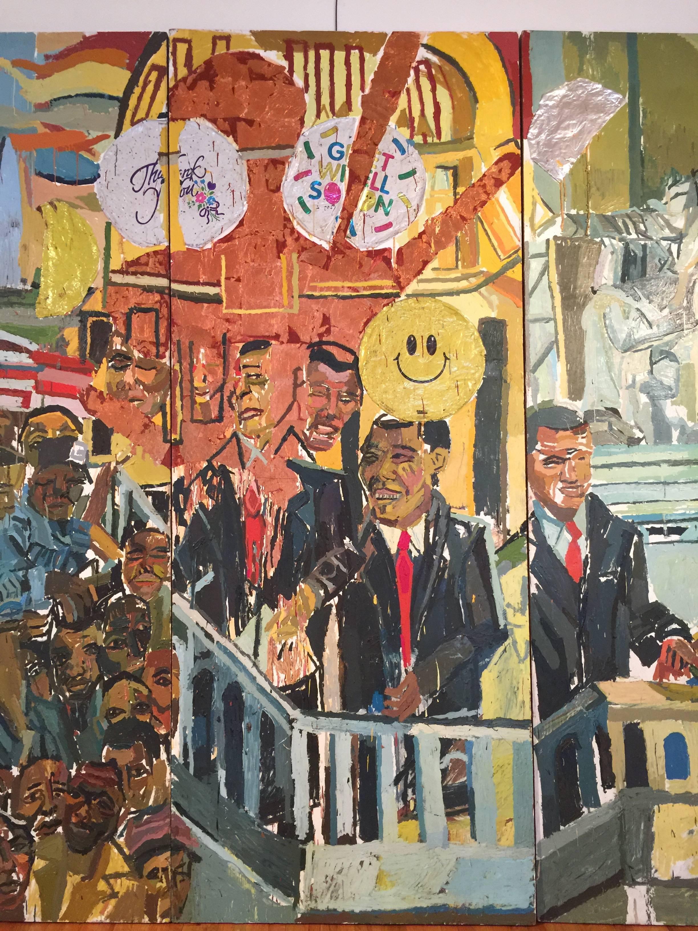 American Inauguration of President Barack Obama Triptych Painting by Clintel Steed, 2008 For Sale